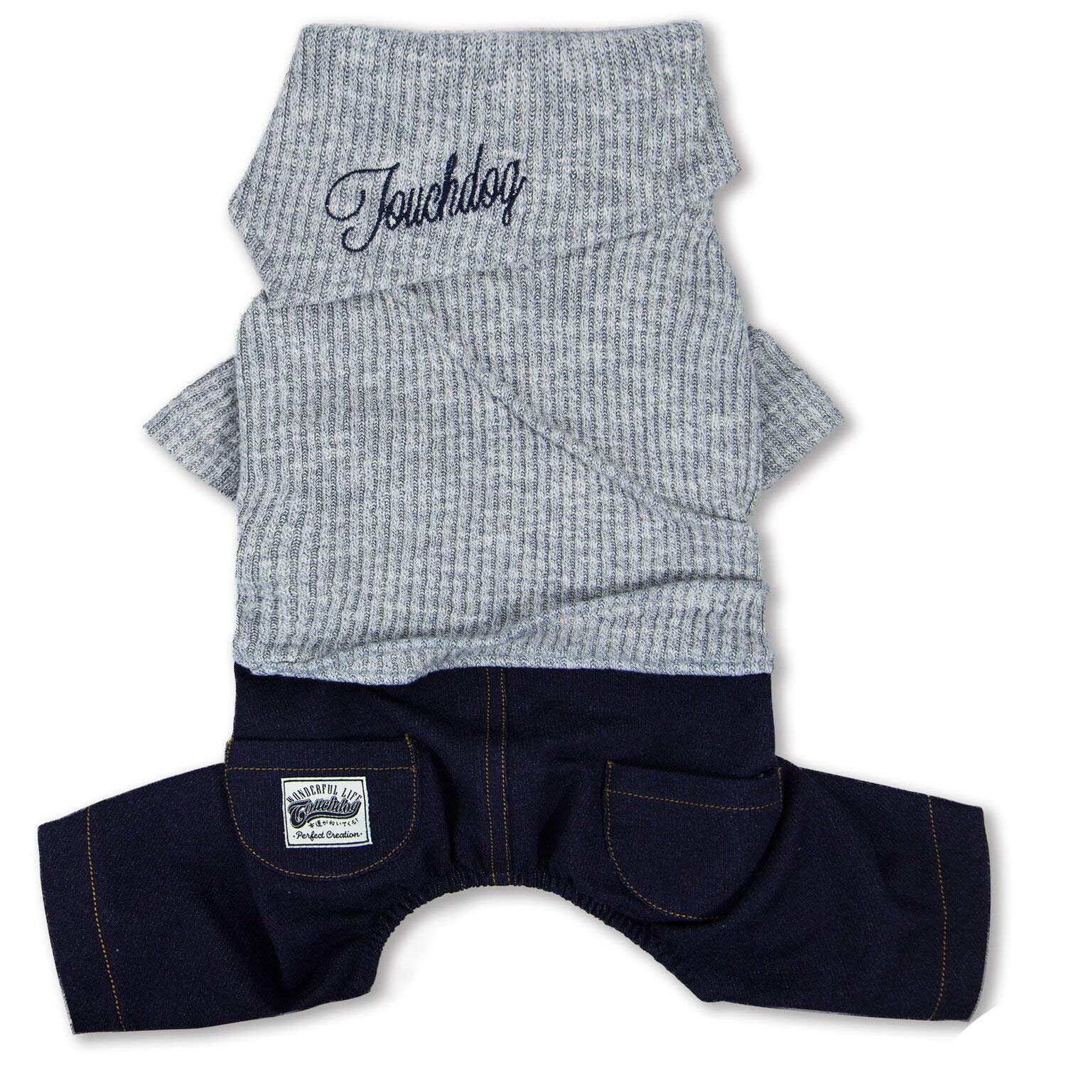 Touchdog Vogue Neck-Wrap Sweater and Denim Pant Outfit, Large, Grey