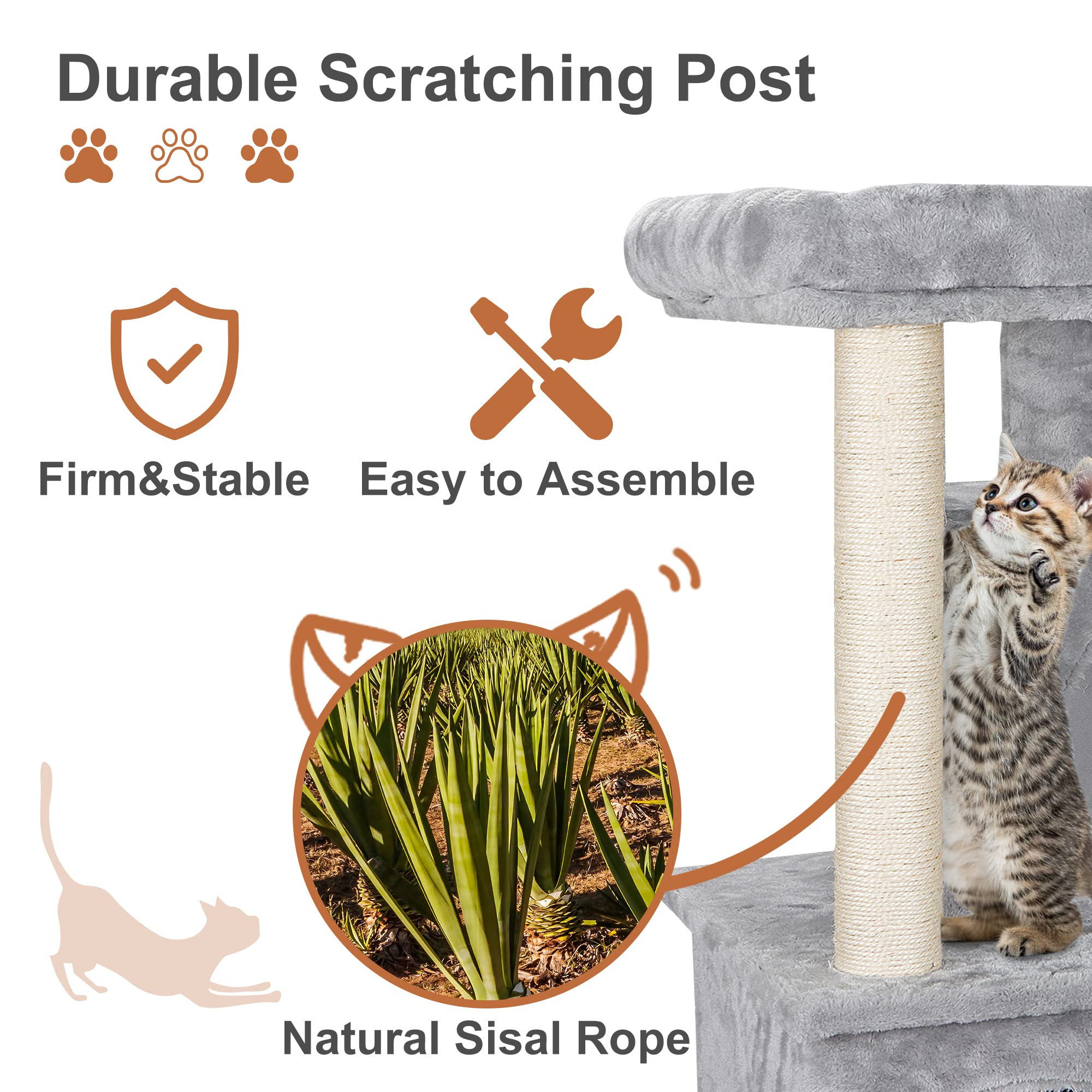 Zeny 33.5 Inches Cat Tree Tower With Scratching Posts - Kittens House Furniture Trees
