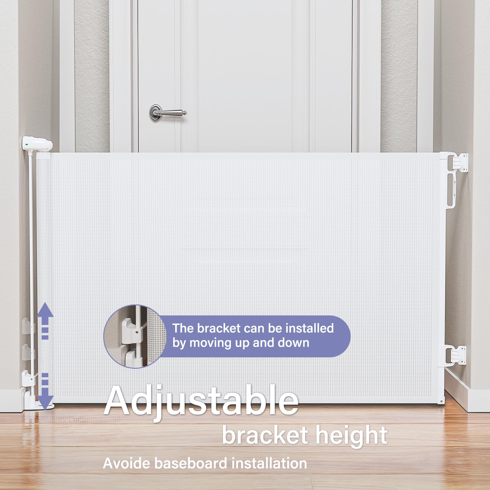 PRObebi Retractable Baby Gate - Extra Wide 54" x 34" Tall, Iron, A-white, Model SG018 for Indoor/Outdoor Use