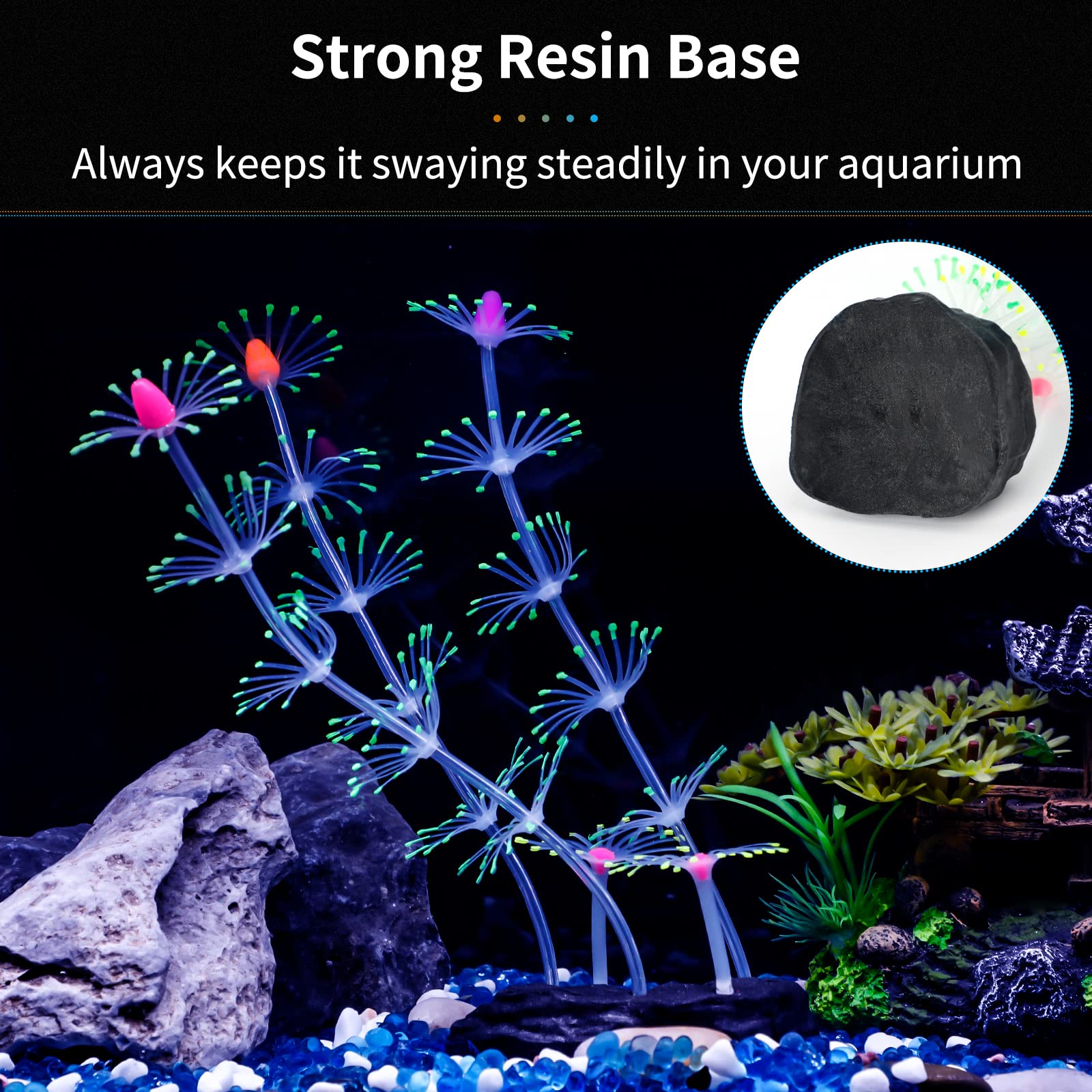 Uniclife Strip Coral Plant Ornament Glowing Effect Silicone Artificial Decoration For Fish Tank, Aquarium Landscape - Green