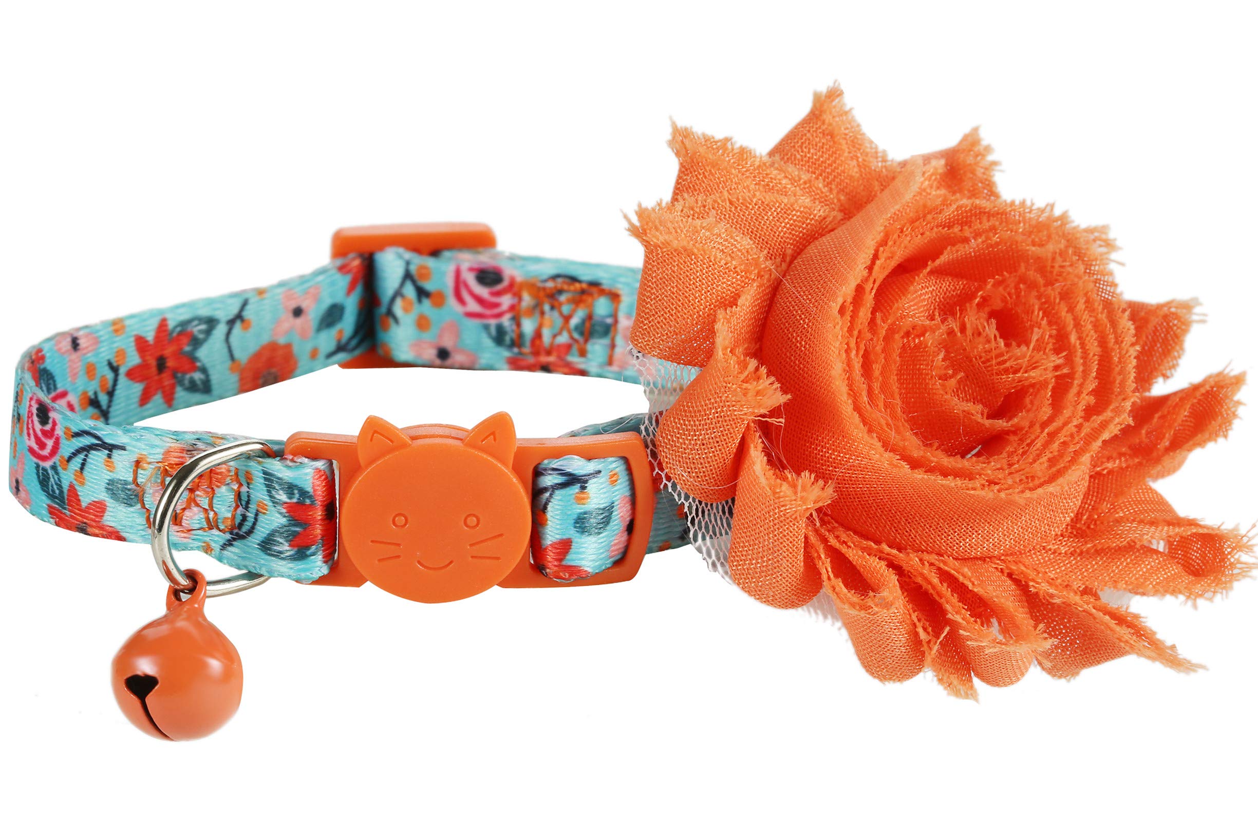 Boombone Girl Cat Collar With Removable Flower And Bell, Breakaway Floral Kitten Collar