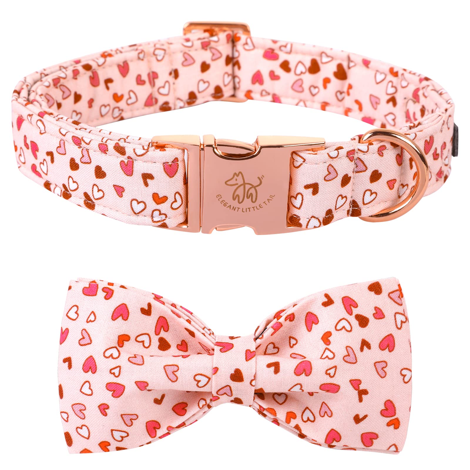 Elegant Little Tail Valentine'S Dog Collar With Bow Tie, Cute Heart Bowtie Pet Gift For X-Small Puppy