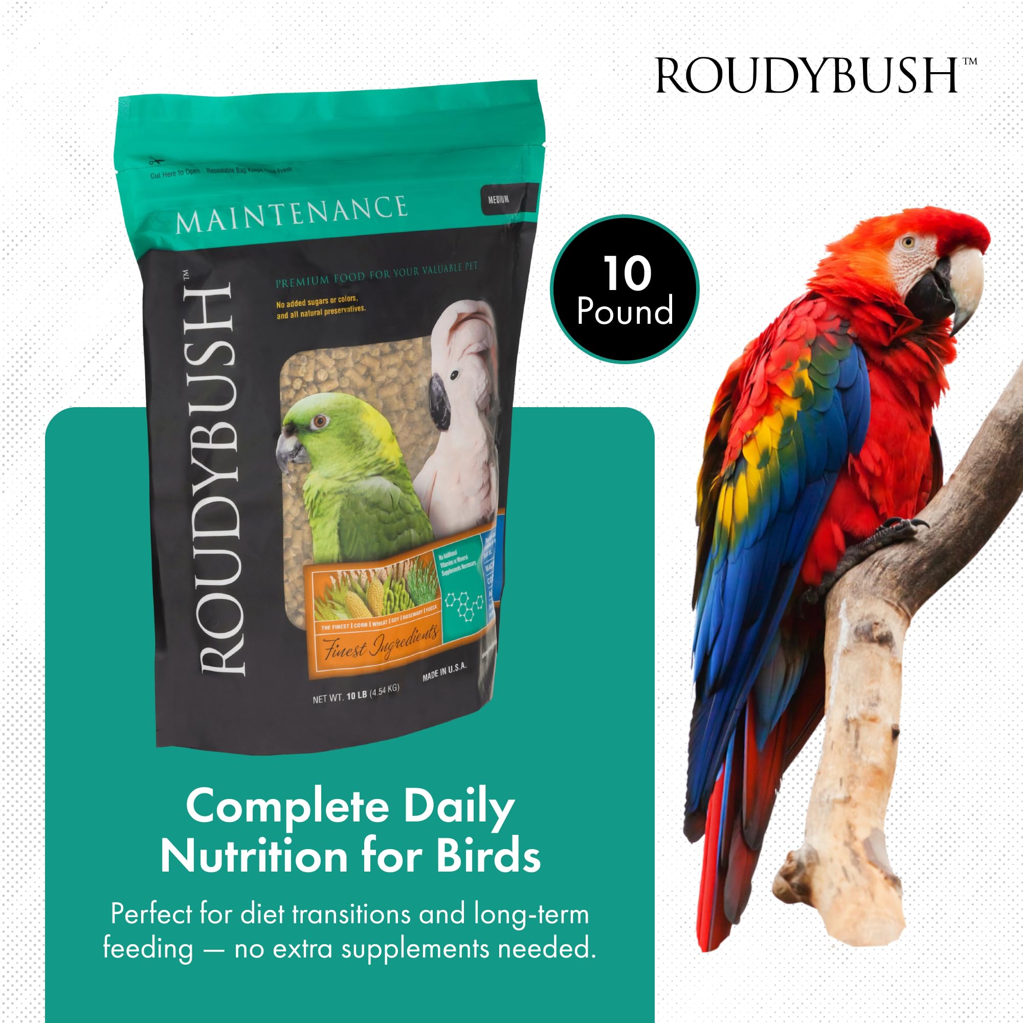 RoudyBush Daily Maintenance Bird Food, Medium, 10-Pound (Packaging May Vary)