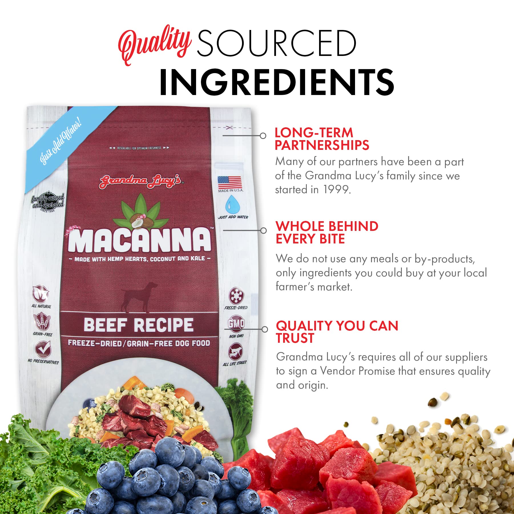 Grandma Lucy's Macanna Freeze-Dried Dog Food, Grain Free Beef Recipe, 3Lb Bag