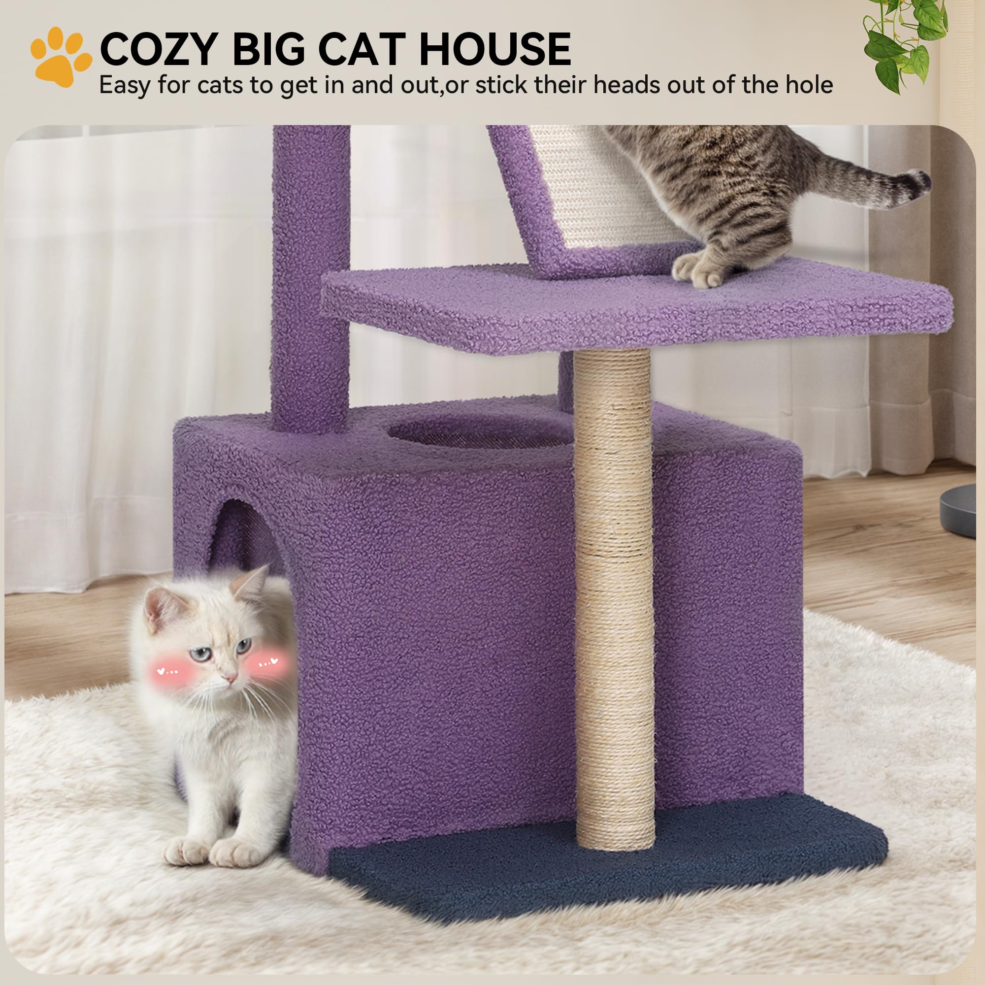 YITAHOME 48.4in Flower Cat Tree Tower: Cute Kitten Climbing Tower Indoor with Kitty Condo, Sisal Scratching Posts and Board, Pur