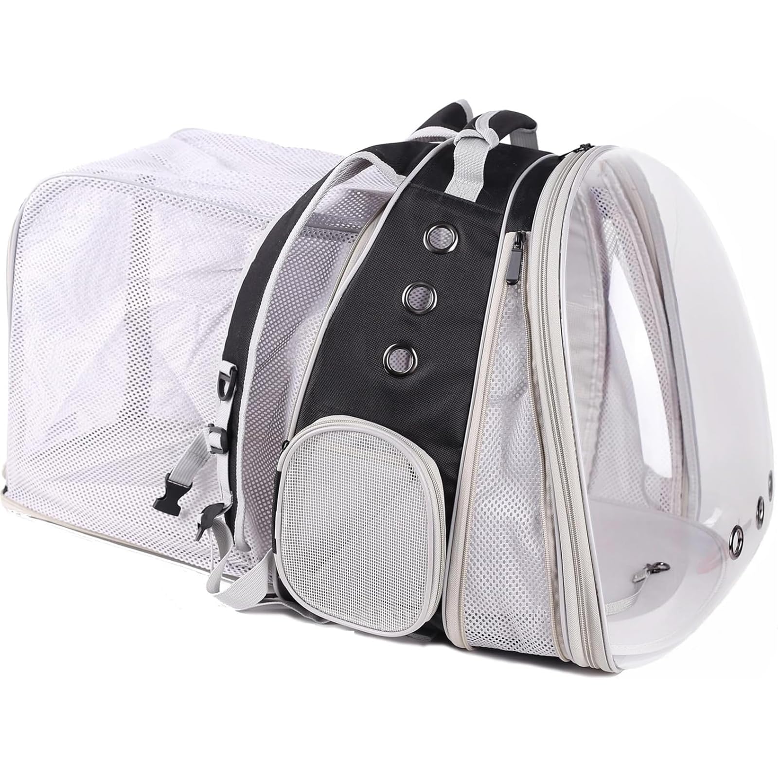 Dual Extension Pet Backpack Carrier for Large Cat and Small Puppy up to 20 Pounds, Clear Space Capsule Astronaut Transparent Bub