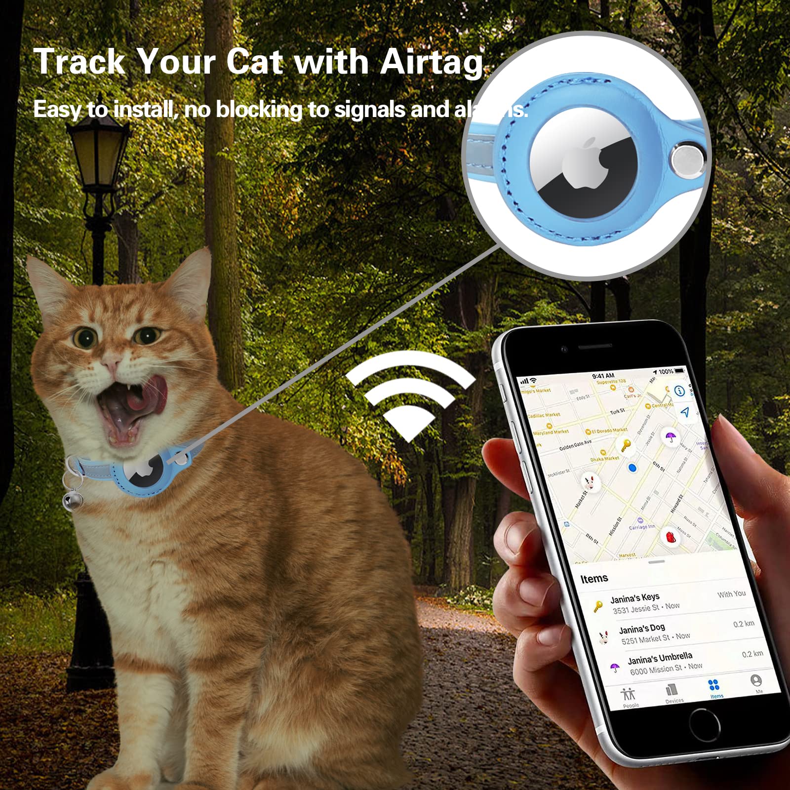 Airtag Cat Collar, Cat Collar With Bells, Reflective Gps Cat Collar, Cat Tracker Collar Leather Cat Collar For Cats (Blue-M (Purple, Xs(7.5-10.2'))