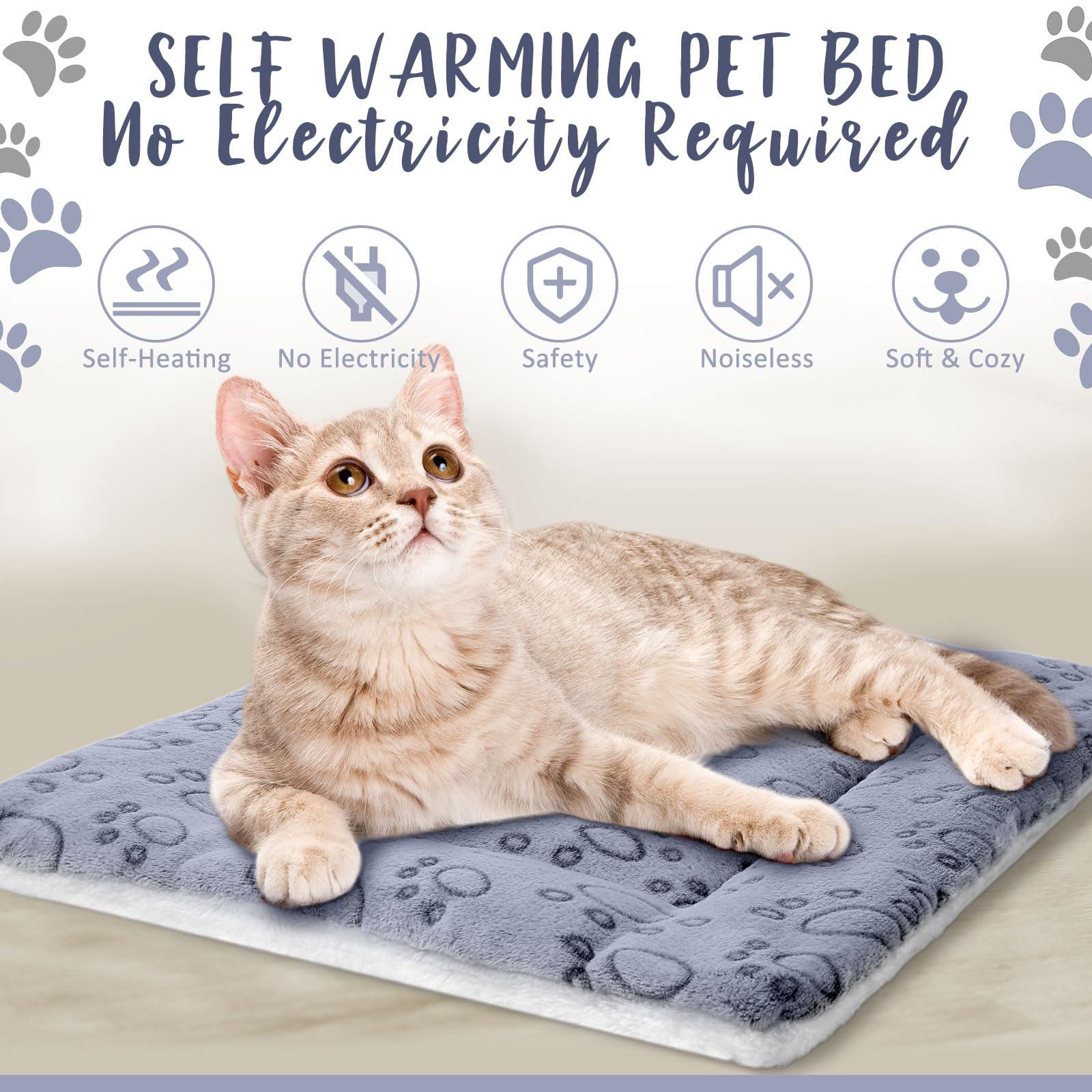 VitalCozy 2 Pack Self Warming Cat Mat Self Heating Pad Bed Reversible Machine Washable Reflects Body Heat Warm Thermal Pet Pad C