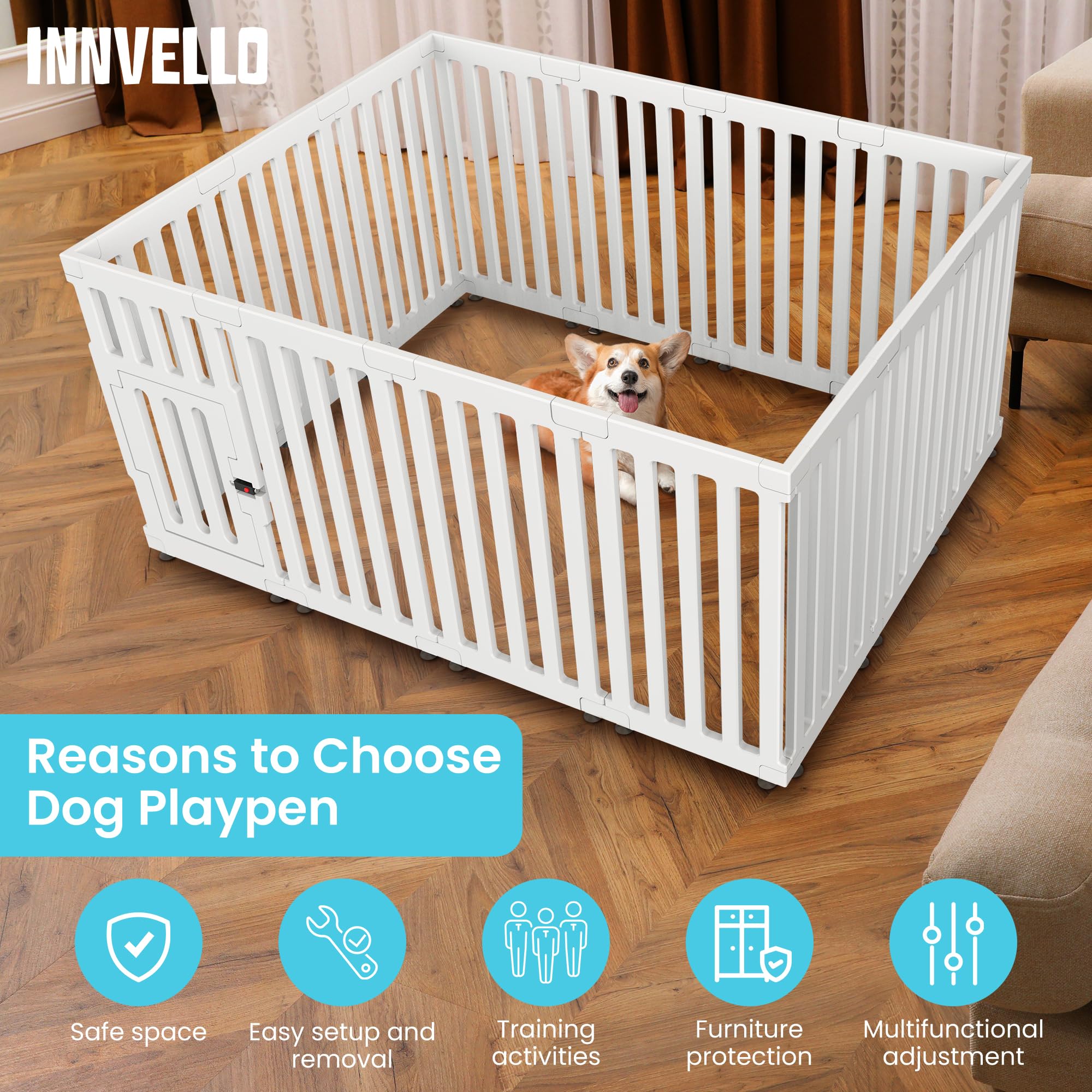 Innvello Dog Playpens Indoor In Strong Plastic,14 Panel,25.6In H Non-Slip Puppy Playpen,Pet Playpen Indoor Suitable For Small Do