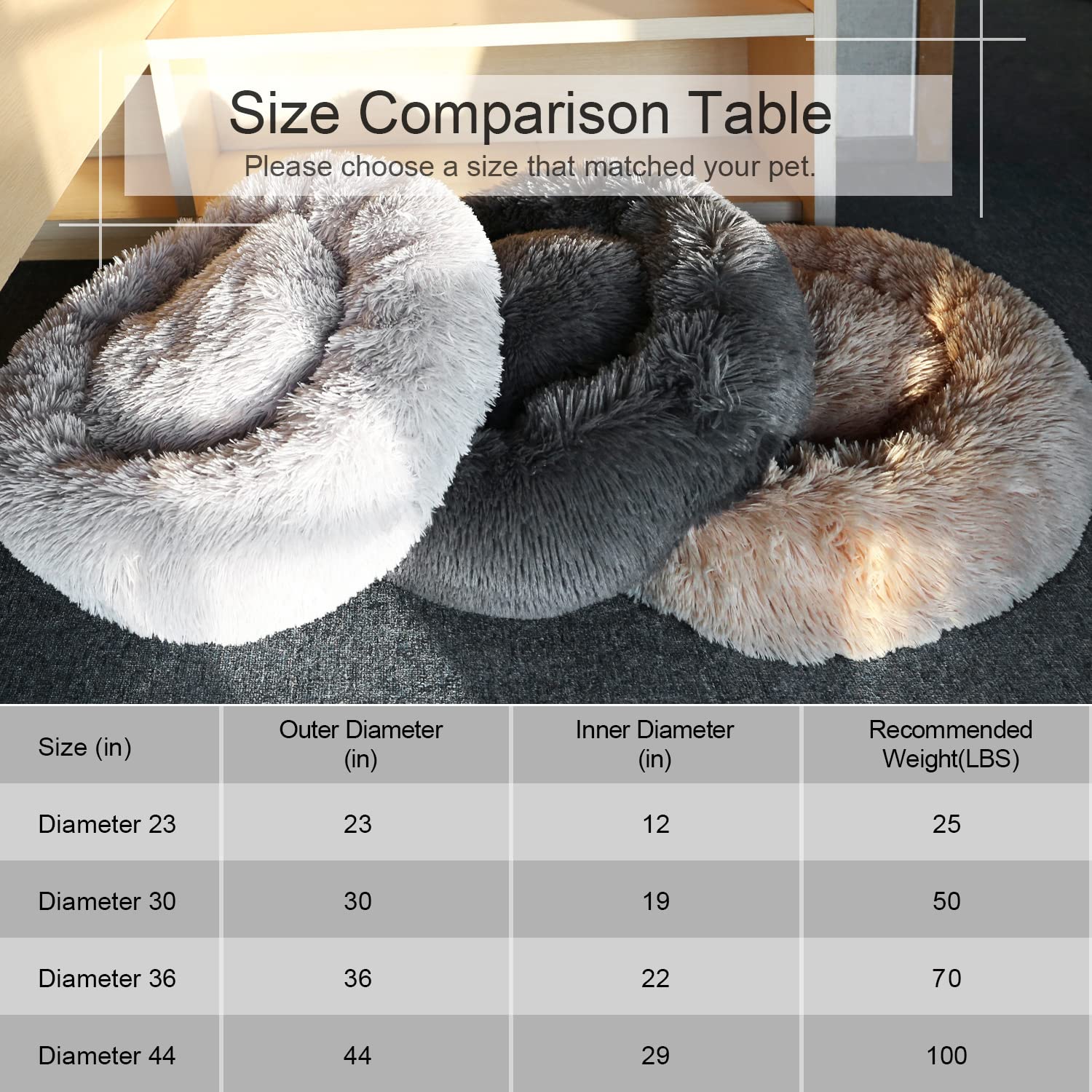 Dog Bed, Cat Calming Bed, Faux Fur Pillow Pet Donut Cuddler Round Plush Bed For Large Medium Small Dogs And Cats