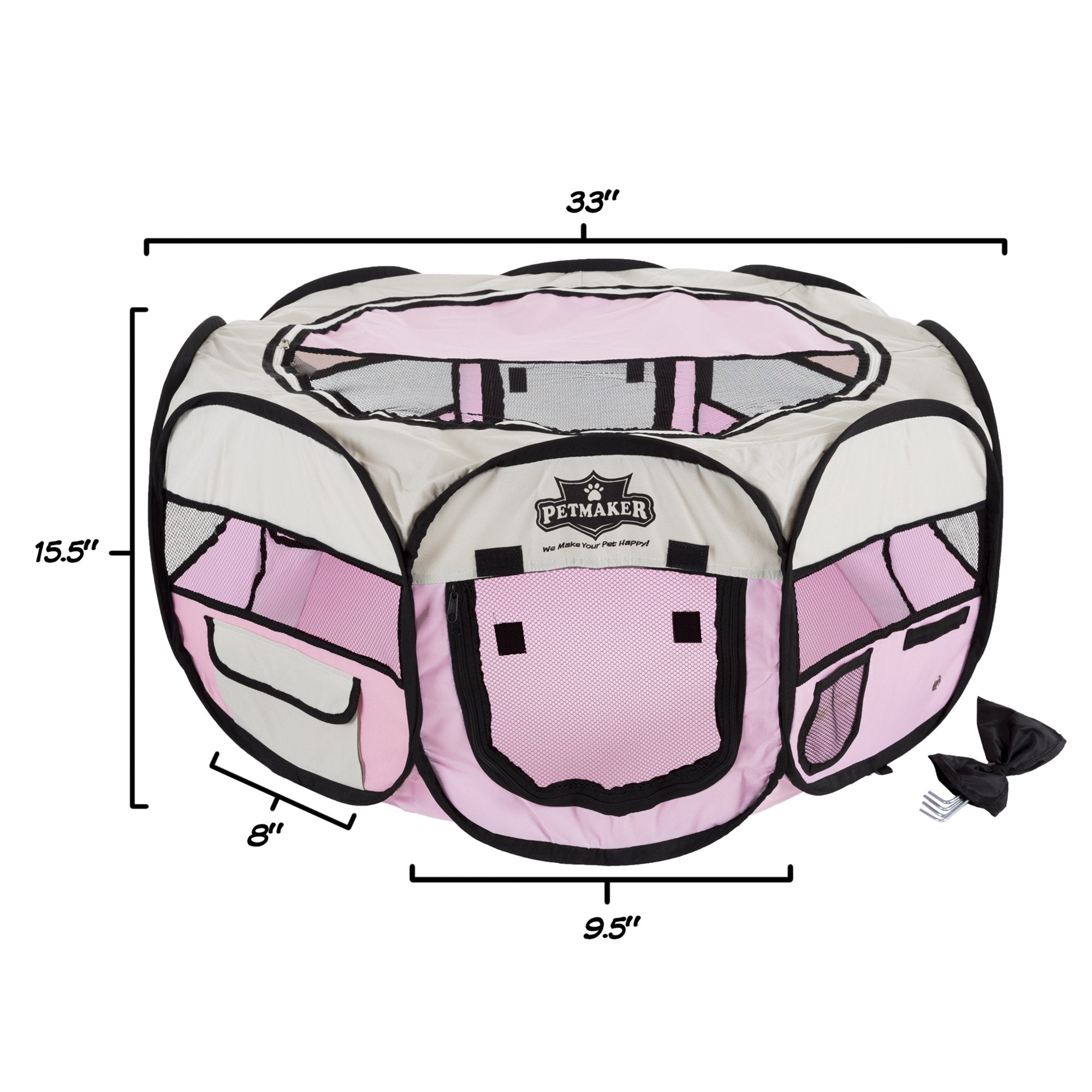 Portable Puppy Playpen - Small Pop-Up Play Yard for Pets Up to 25lbs with Mesh Windows, 2 Pockets, Zippered Roof, and Carry Bag