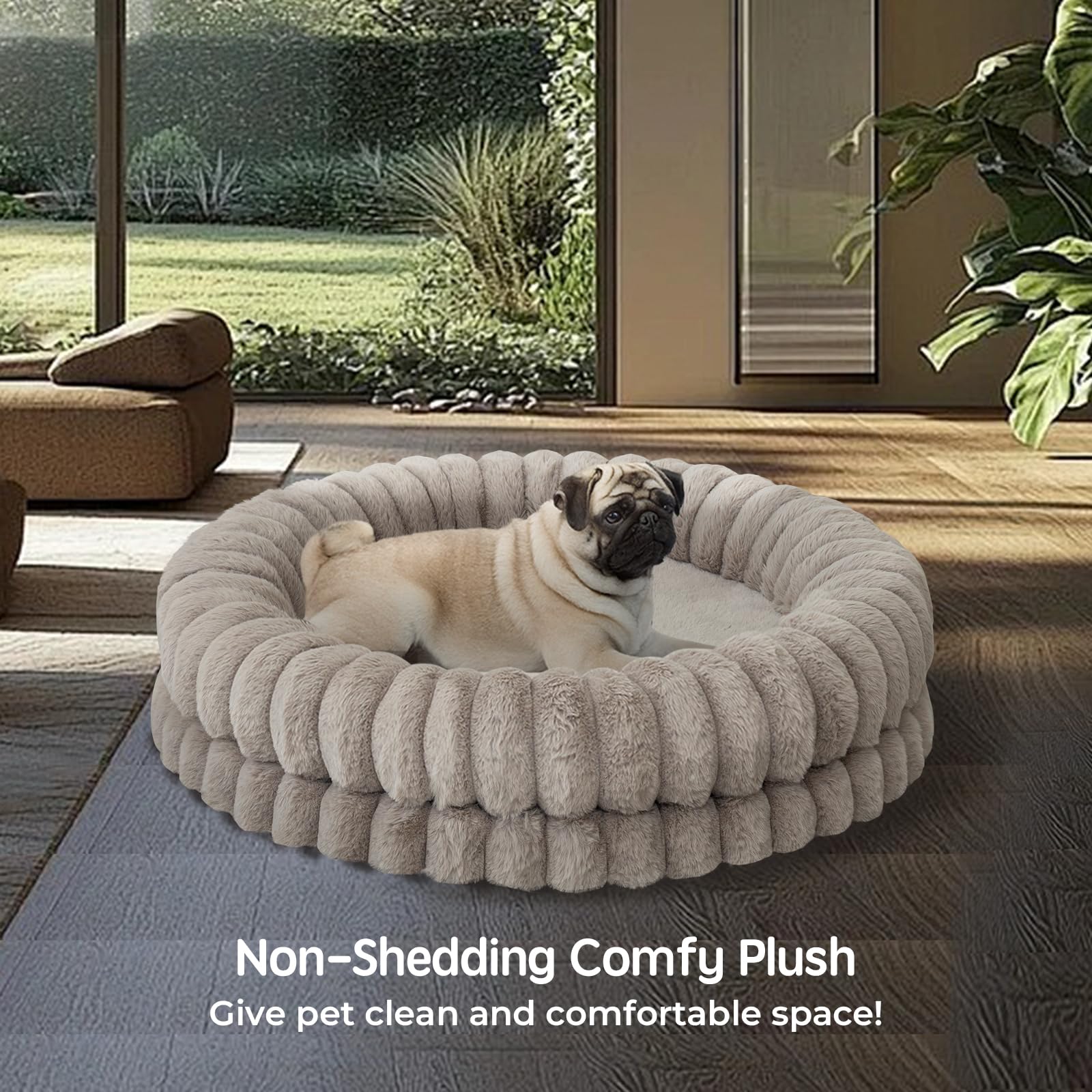 Balance Luxury Donut Dog Bed, 30 Inches Round Dog Bed Medium Size Dogs Washable, Egg Crate Foam Calming Dogs Bed For Pets With A