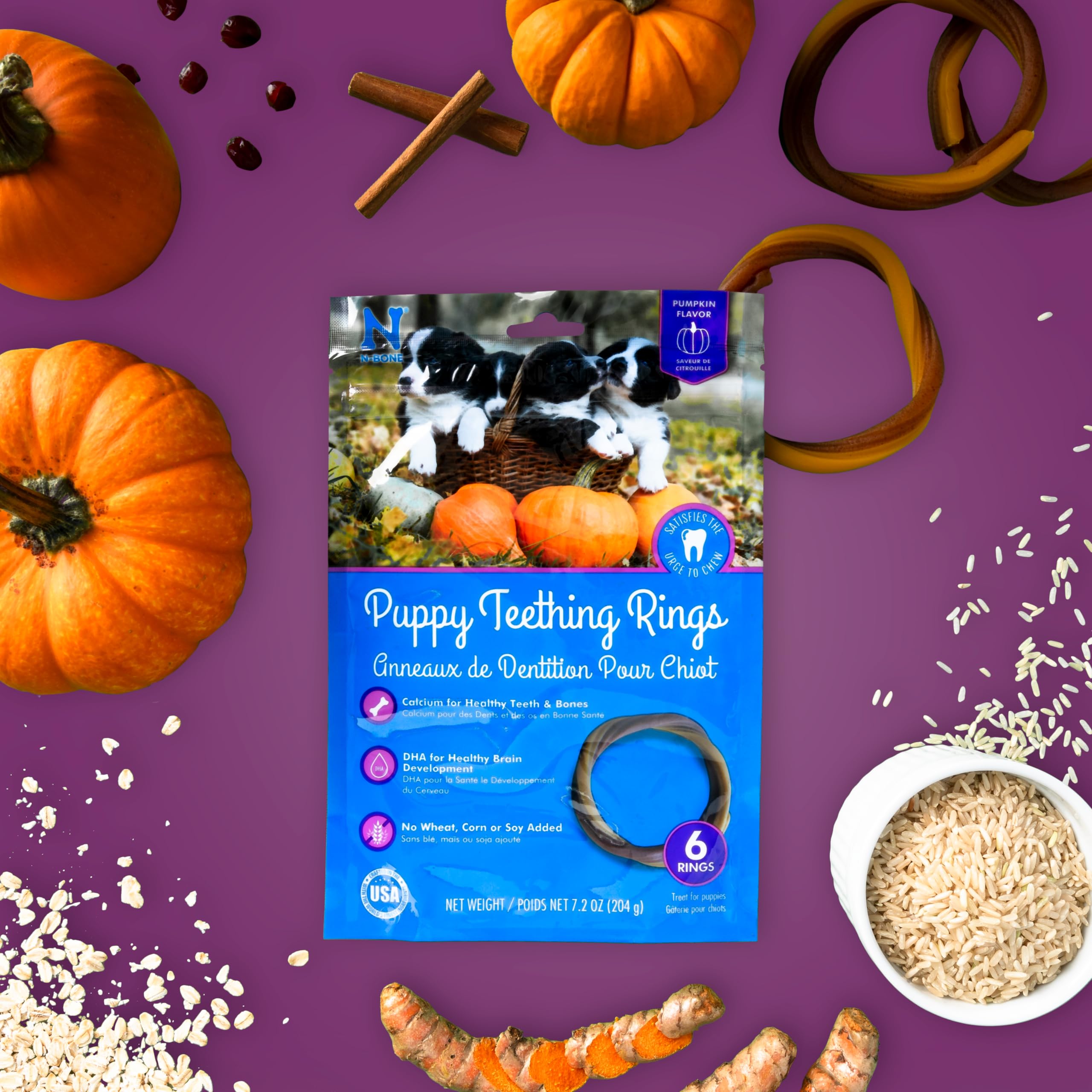 N-Bone Puppy Teething Ring Pumpkin Flavor 7.2 Oz/(6 Count)