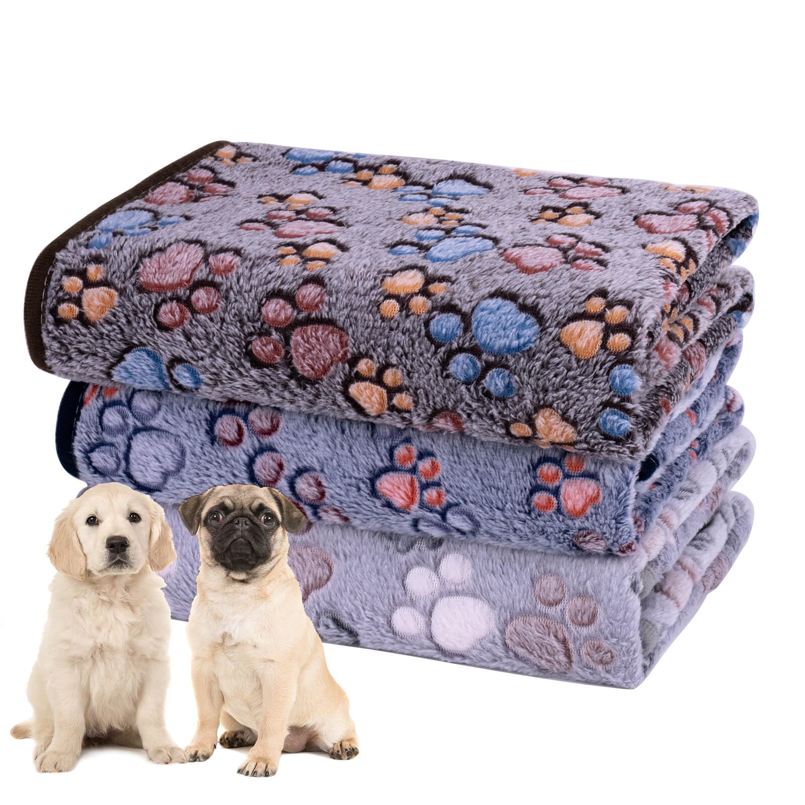 Dono 1 Pack 3 Pink Dog Blankets For Small Dogs, Soft Fluffy Paw Print Pattern Fleece Pet Blanket Warm Sleep Mat, Puppy Kitten Bl