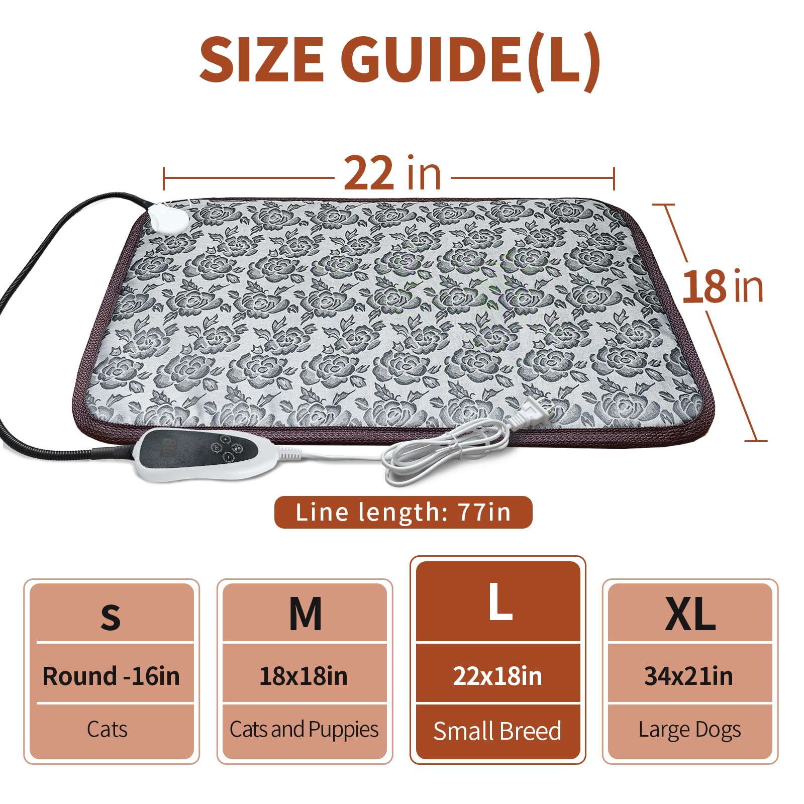 GOLOPET Pet Heating Pad 22x18 in with Smart Thermostat Switch and Power Line Protection Tube,Obtained MET and UL Dual Certificat