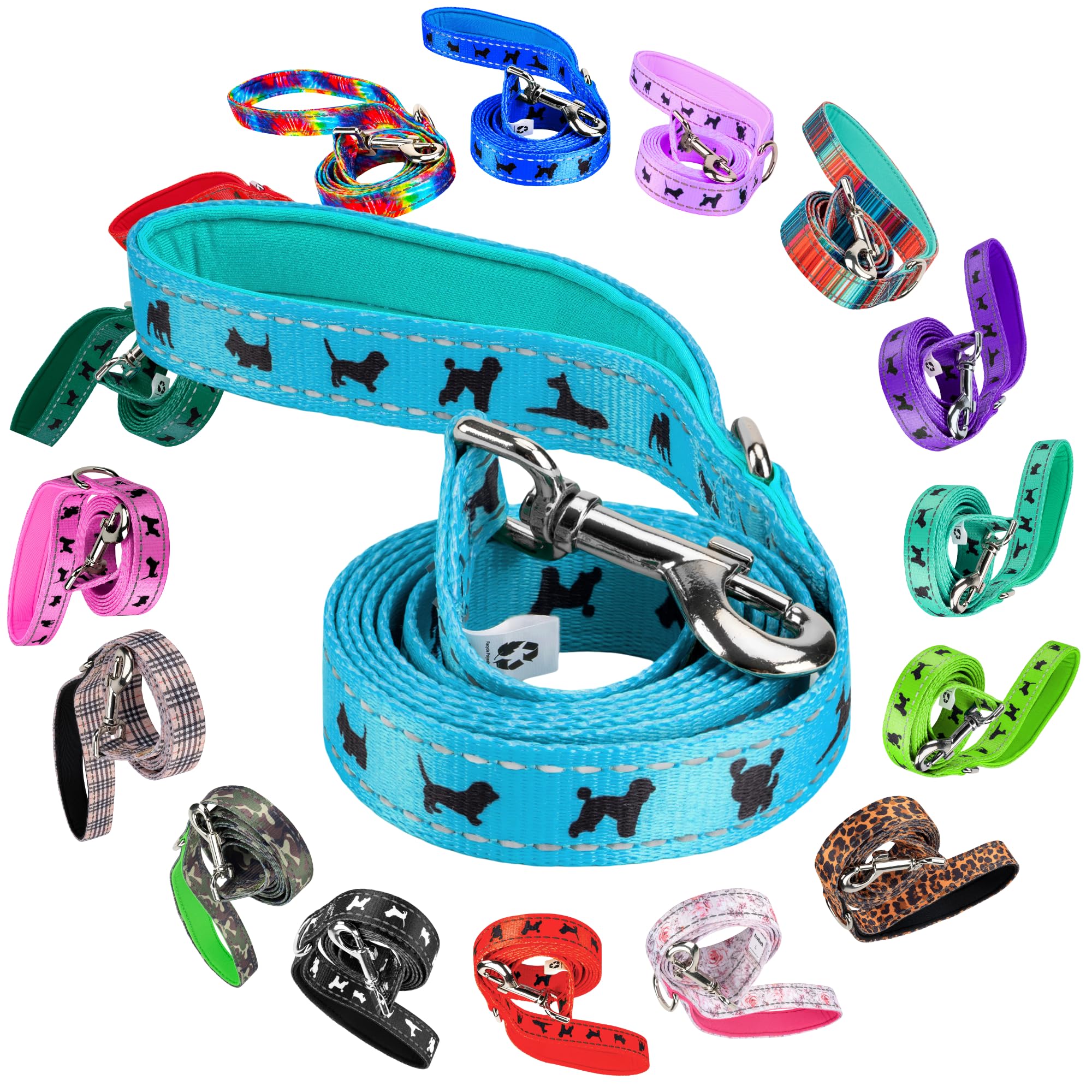 Ecobark Dog Leash - Soft & Reflective Comfort Training Leashes With Padded Handle - Strong Durable Heavy Duty - Training And Pulling For Small, Medium Or Large Dogs (Sky Blue)