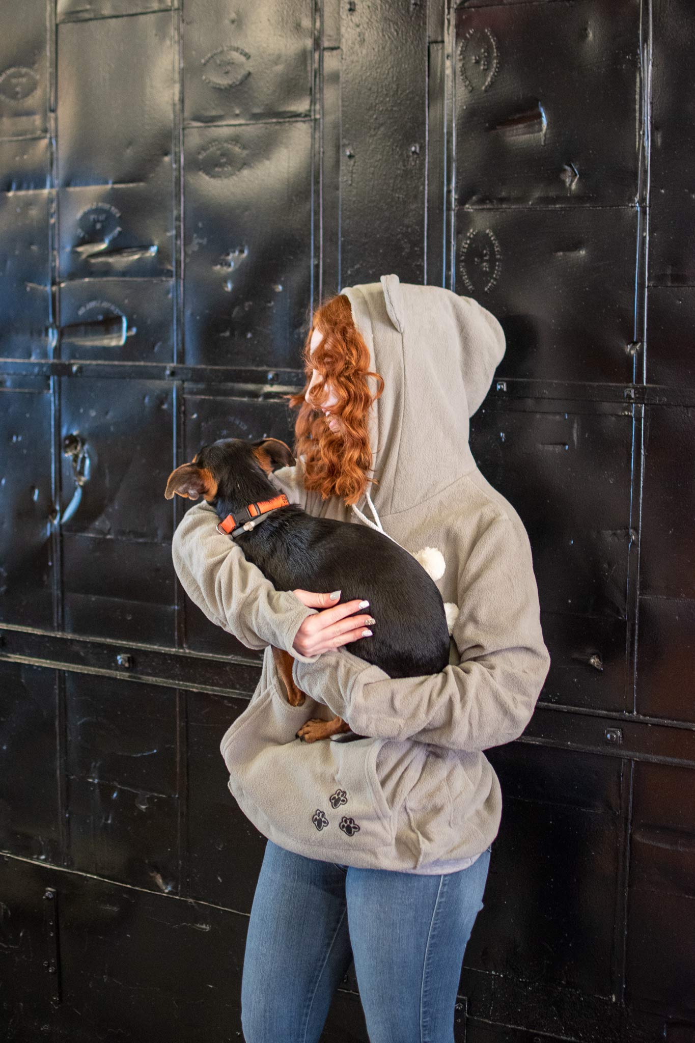 Unisex Big Pouch Hoodie Long Sleeve Pet Dog Holder Carrier Sweatshirt (X-Large, Grey-Fleece)