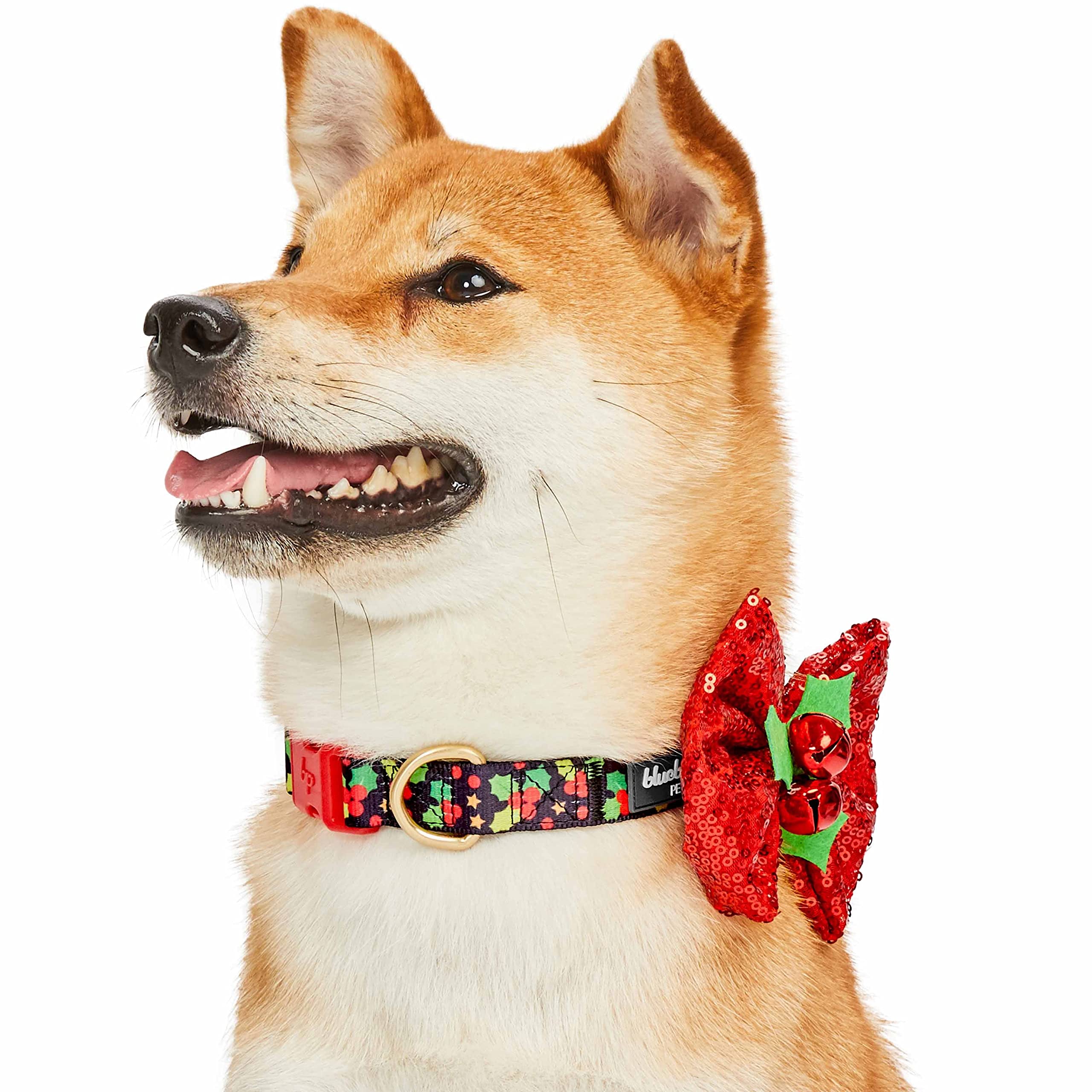 Blueberry Pet Christmas Holly Adjustable Dog Collar With Bowtie - Dog Collars For Small Dogs, Holiday Dog Collars, Christmas Col