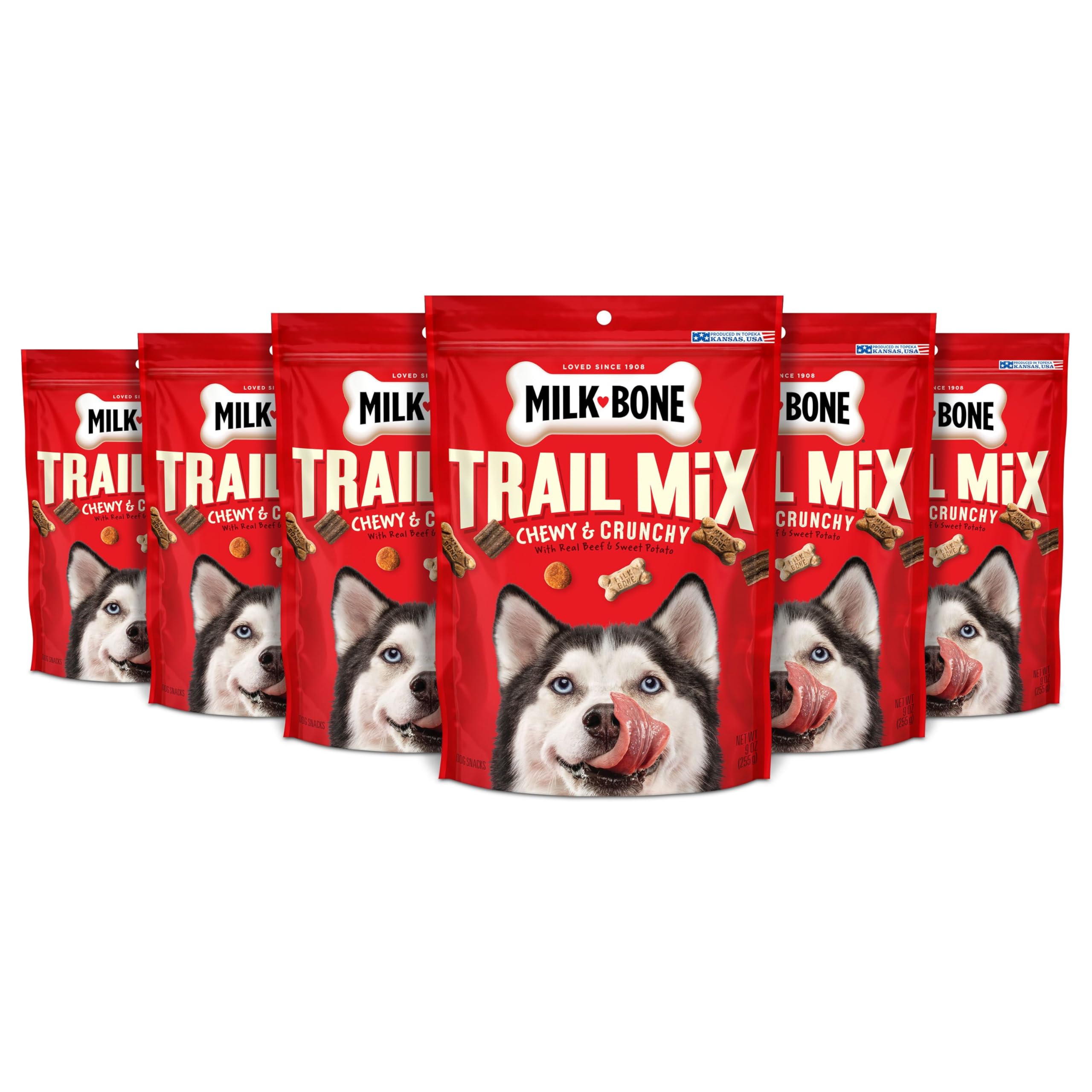 Milk-Bone Trail Mix Chewy & Crunchy Dog Treats, Real Beef & Sweet Potato, 9 Ounce (Pack of 6)