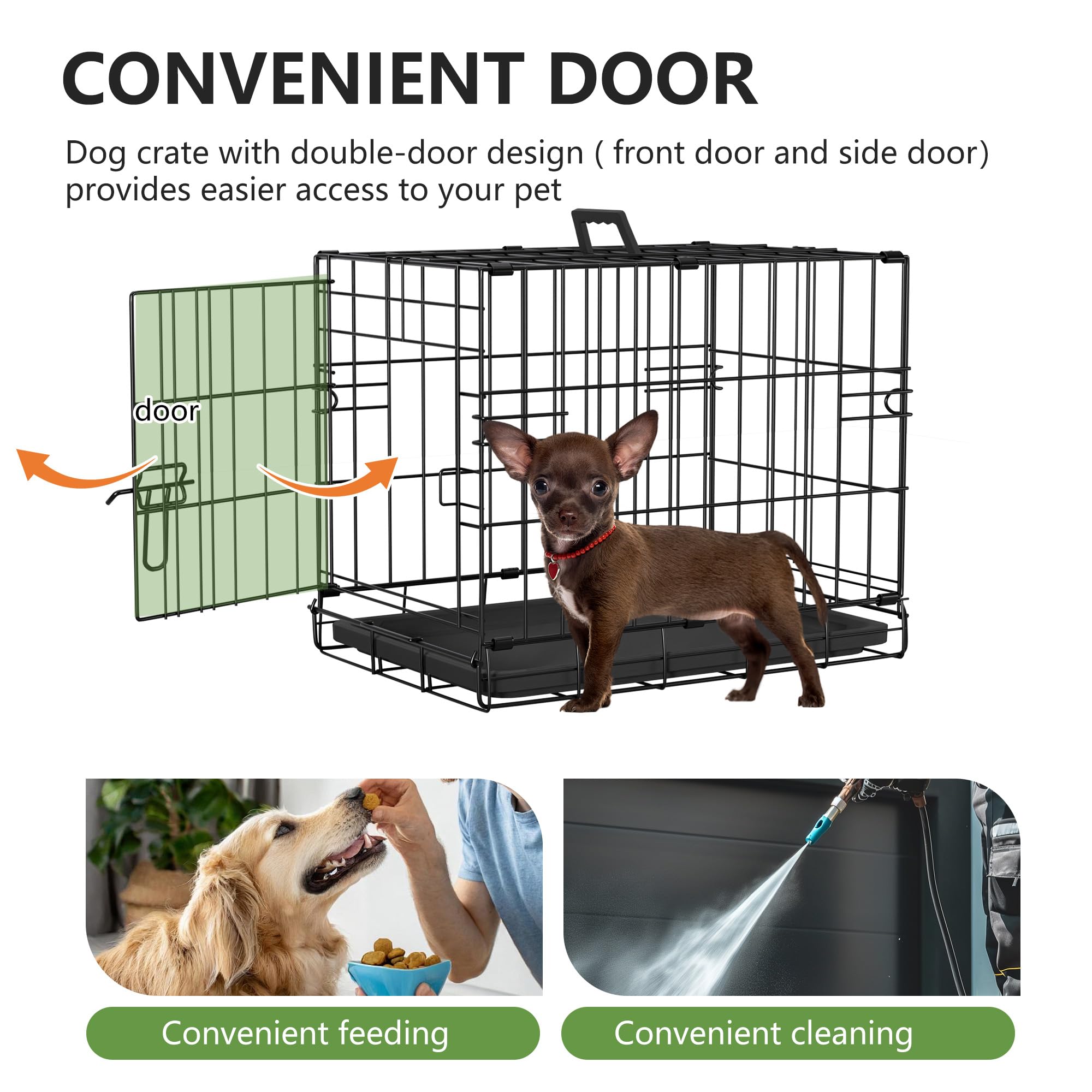 FDW Dog Crate 18-Inch Dog Cage Foldable Metal Kennel with Leakproof Tray Foldable Design Indoor Outdoor Use for Small Dogs,Dark