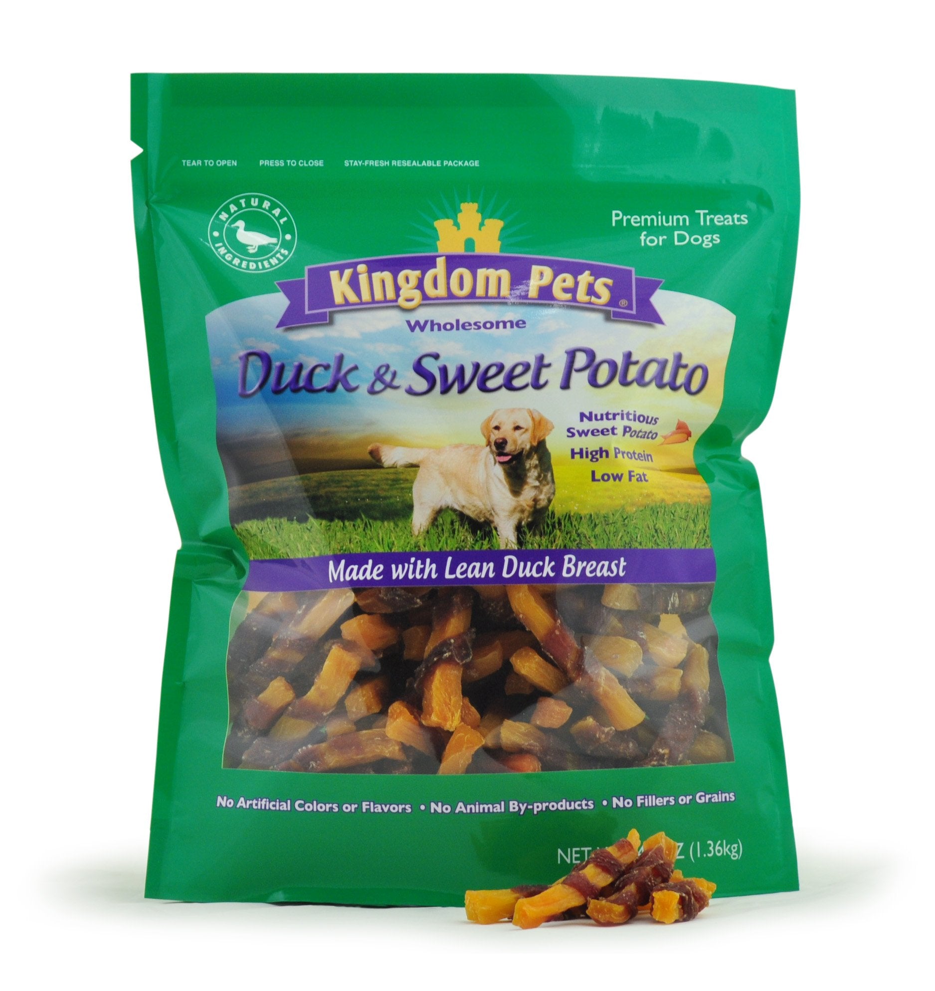Kingdom Pets Duck Jerky & Sweet Potato Dog Treats with Only 4 Ingredients and No Fillers, 3 Pound Bag