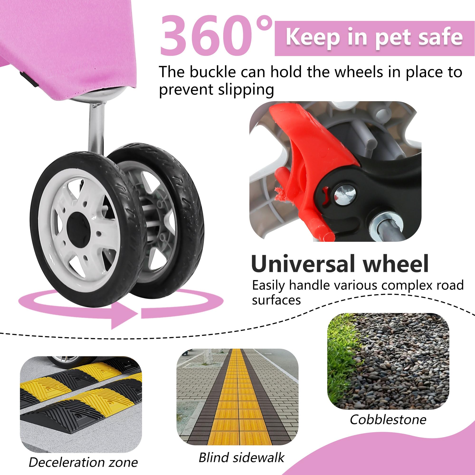 FDW 3-Wheel Pet Stroller Foldable Dog Cat Jogger Stroller Durable Travel Folding Carrier with Storage Basket Cup Holder,Peach Pi