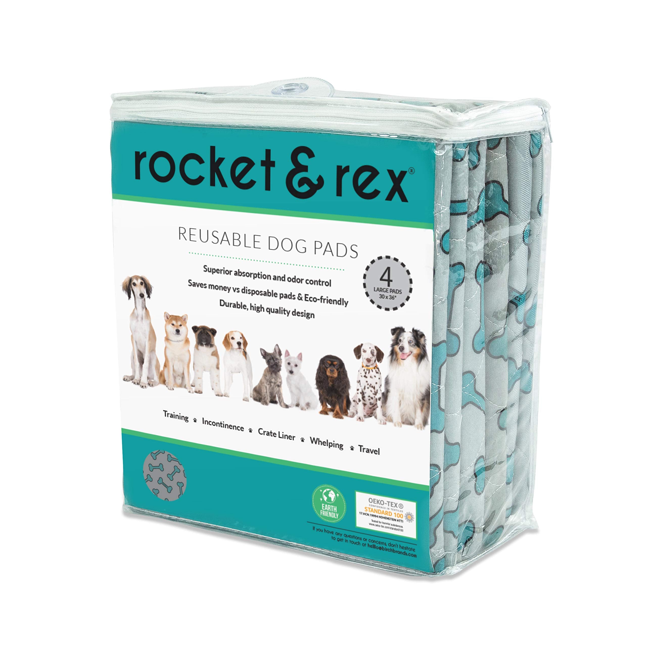 rocket & rex Washable Pee Pads for Dogs, 30x36", Gray, Waterproof & Absorbent, Reusable, Easy Cleanup, Perfect for Home Use