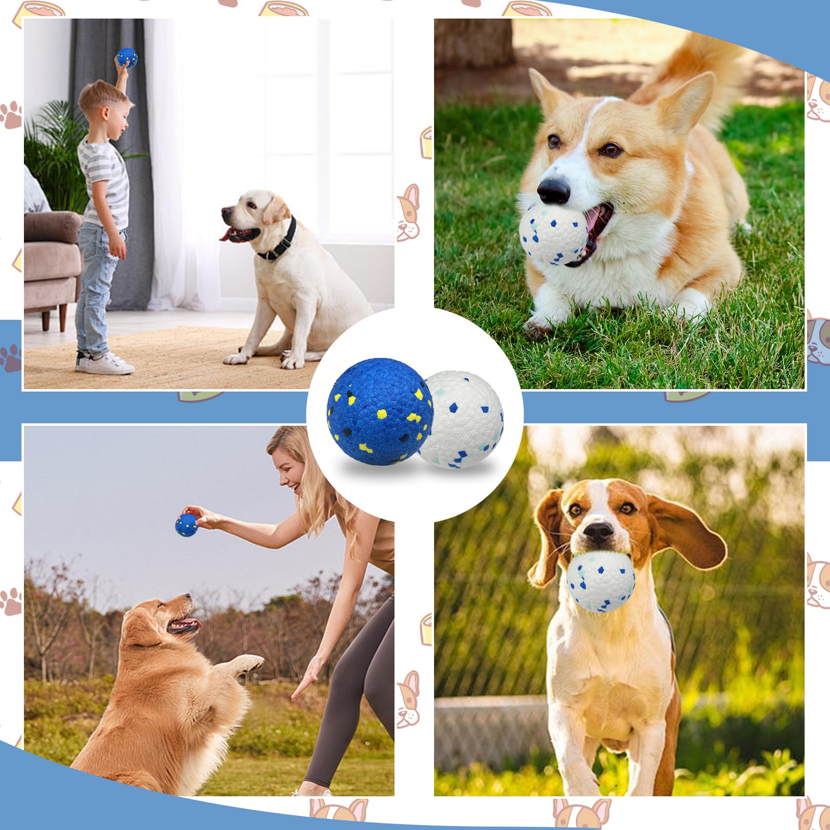 auomii 2 Pack Dog Balls Indestructible Tennis Balls for Dogs Durable Bouncy Dog Toy Balls for Aggressive Chewers Interactive Dog