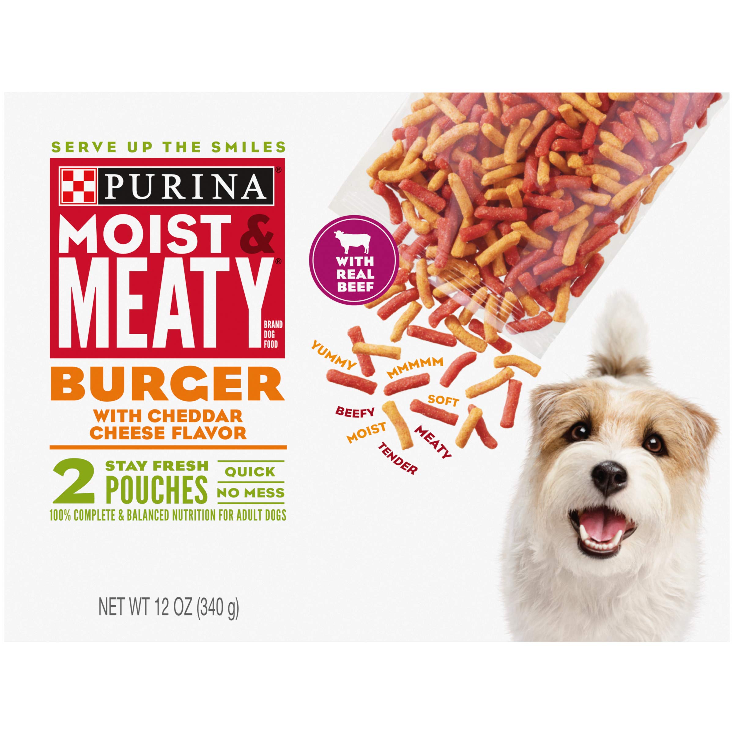 Purina Moist & Meaty Dry Dog Food, Burger with Cheddar Cheese Flavor - 2 ct. Pouch