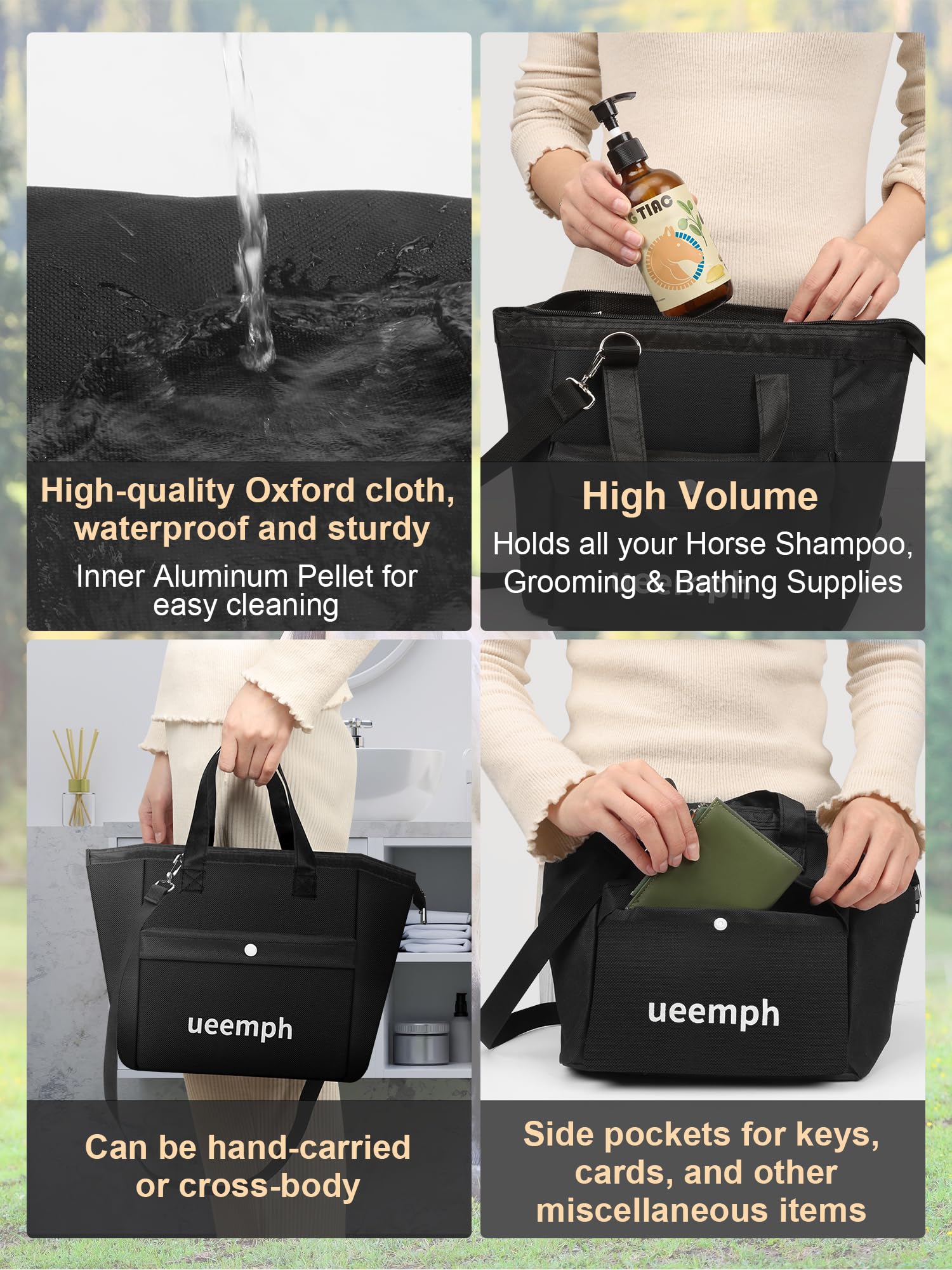 Ueemph Horse Grooming Kit - 12-Piece Set, Black Brushes, Storage Bag, Gloves, Mane Comb - Perfect Horse Gifts for Girls