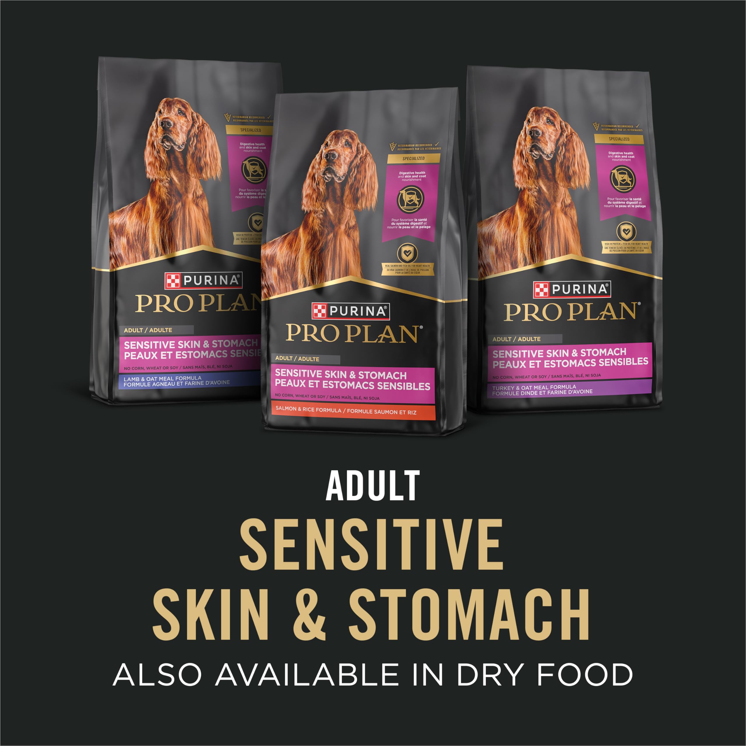 Purina Pro Plan Sensitive Skin and Stomach Dog Food Wet Classic Pate Beef and Oat Meal Entr  e - (Pack of 12) 13 oz. Cans