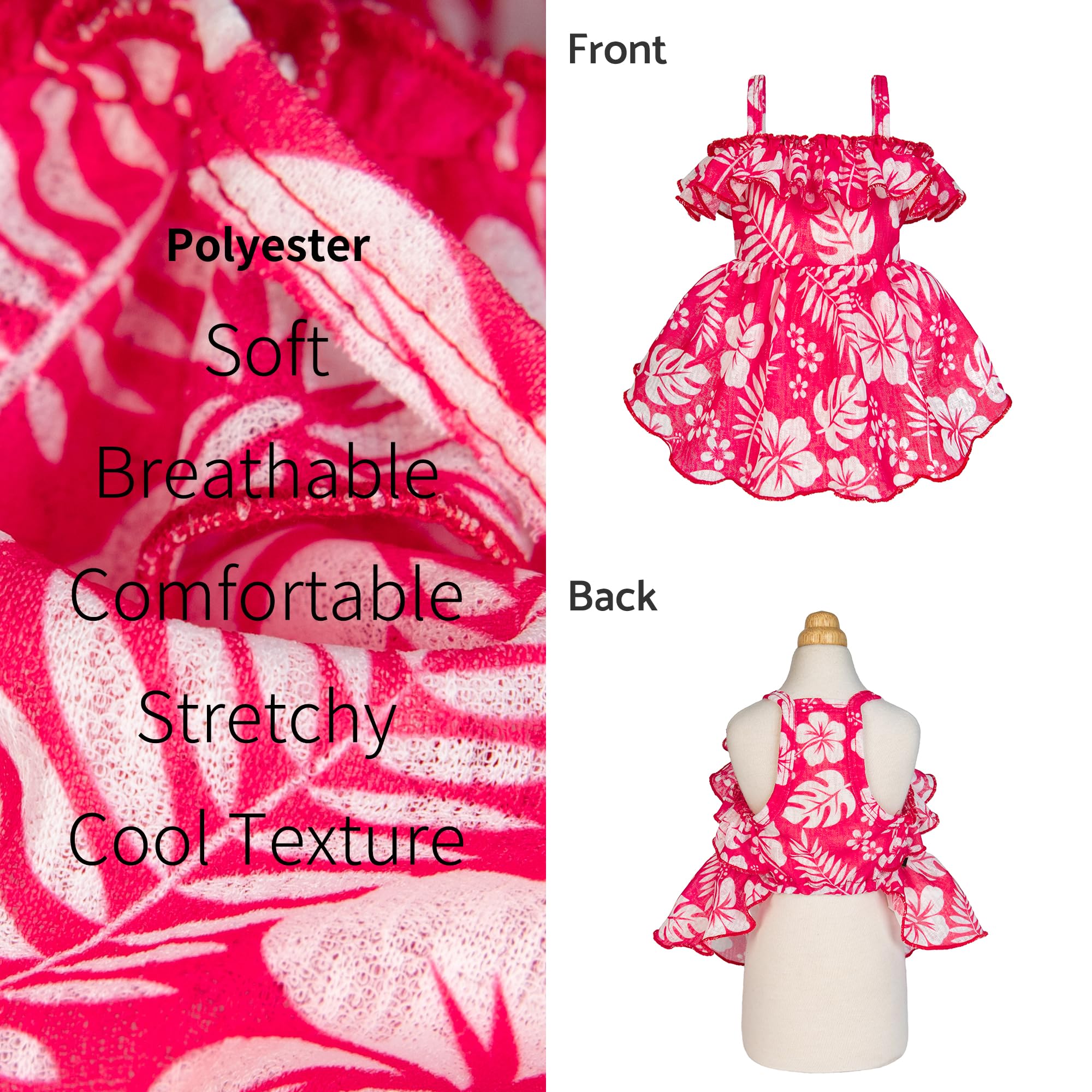 Fitwarm Tropical Dog Dress, Ruffled Doggy Hawaiian Dress, Dog Summer Clothes For Small Dogs Girl, Pet Outfit, Red, White, Xxs