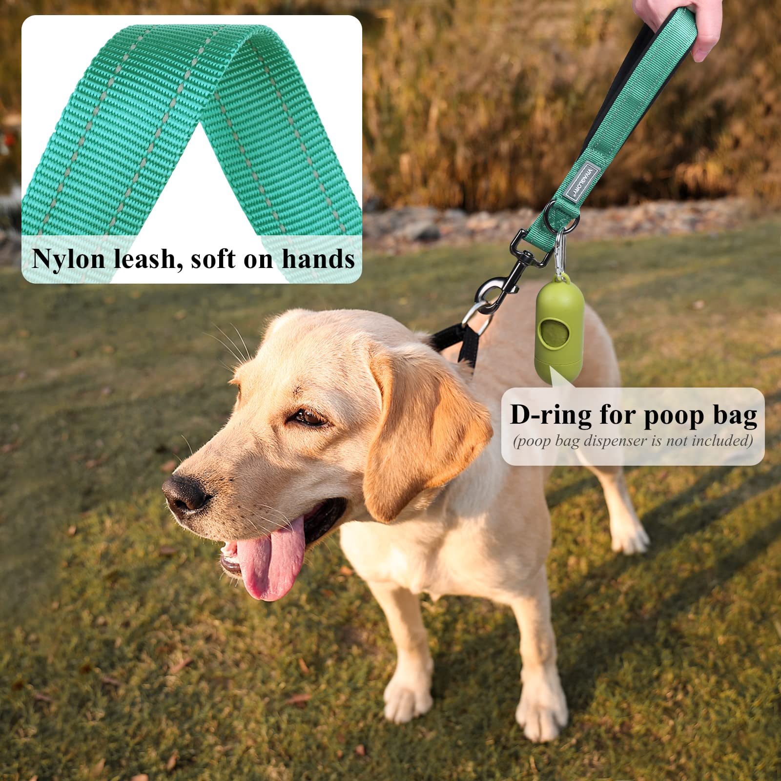 Vivaglory Short Dog Leash - Traffic And Training Leash For Medium & Large Dogs, 12 Inch, Green