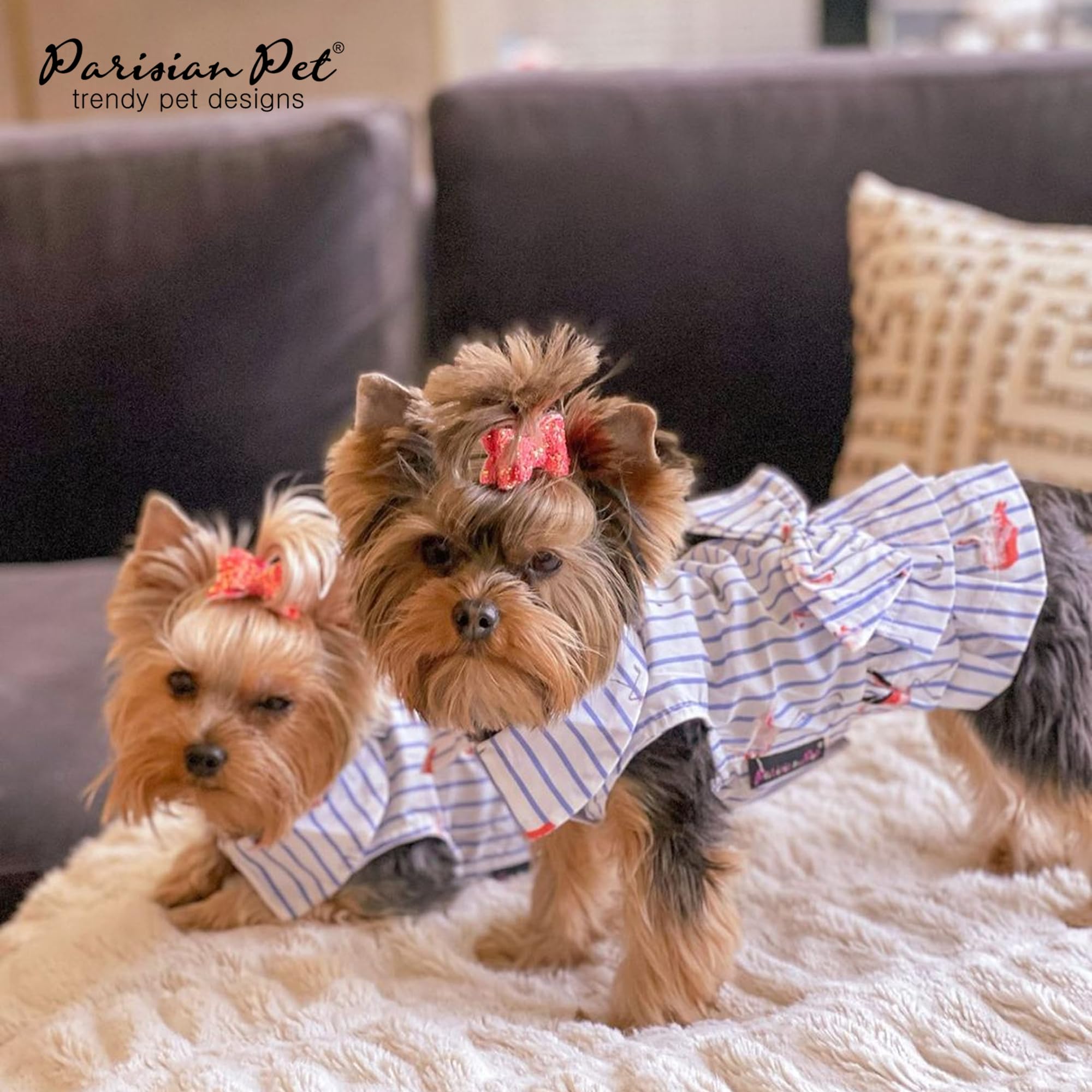 Parisian Pet Flamingo Dress - Girly Summer Dog Dress - 100% Cotton, Lightweight, Sleeveless - Large Dogs Girl Dress