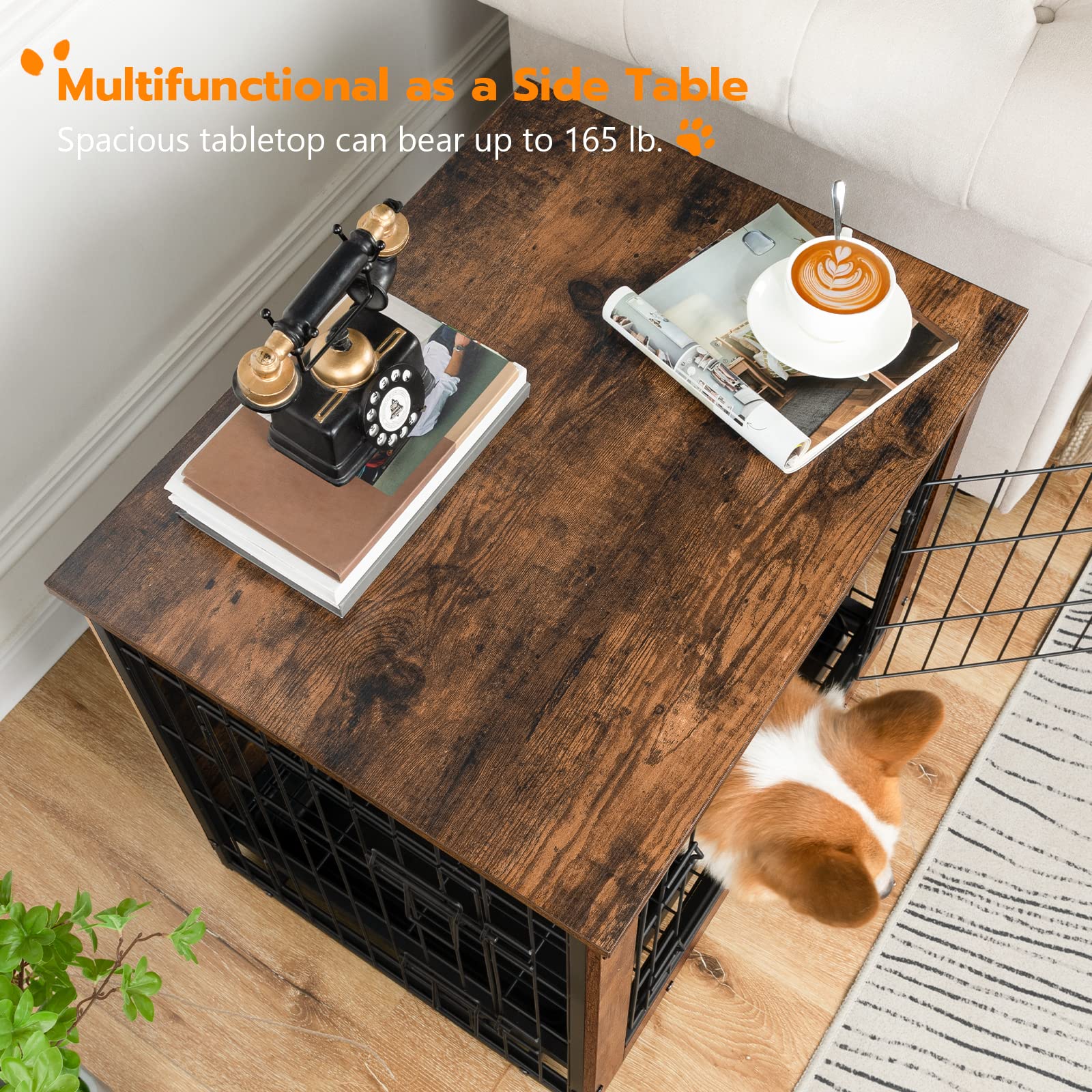 HOOBRO Decorative Dog Crate Furniture, Wooden Kennel with Pull-Out Tray, Rustic Brown, 25.2”L x 19.7”W x 23.6”H for