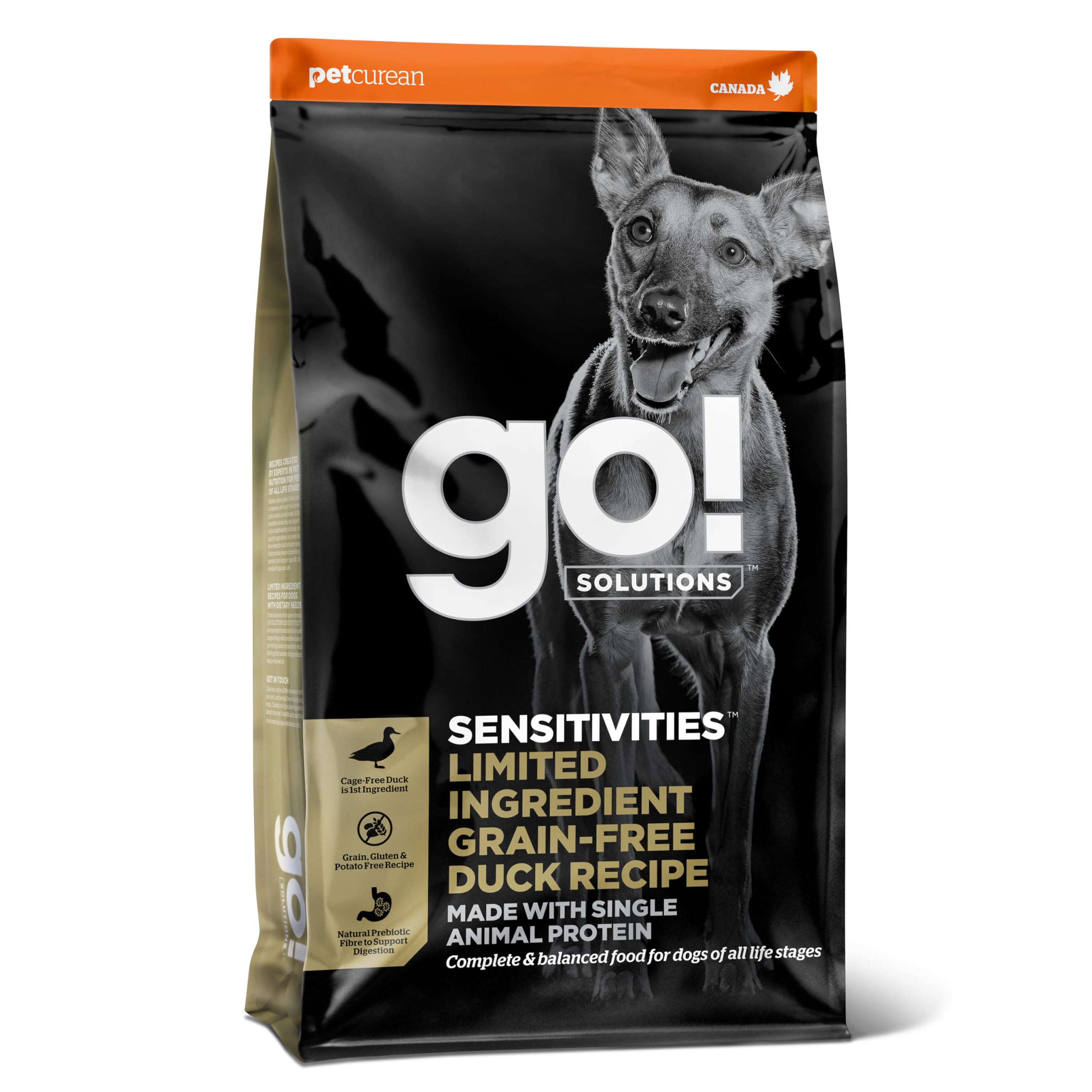 Go! Solutions Sensitivities Limited Ingredients, Grain-Free Dry Dog Food, Duck Recipe for Sensitive Stomach, 3.5 lb Bag