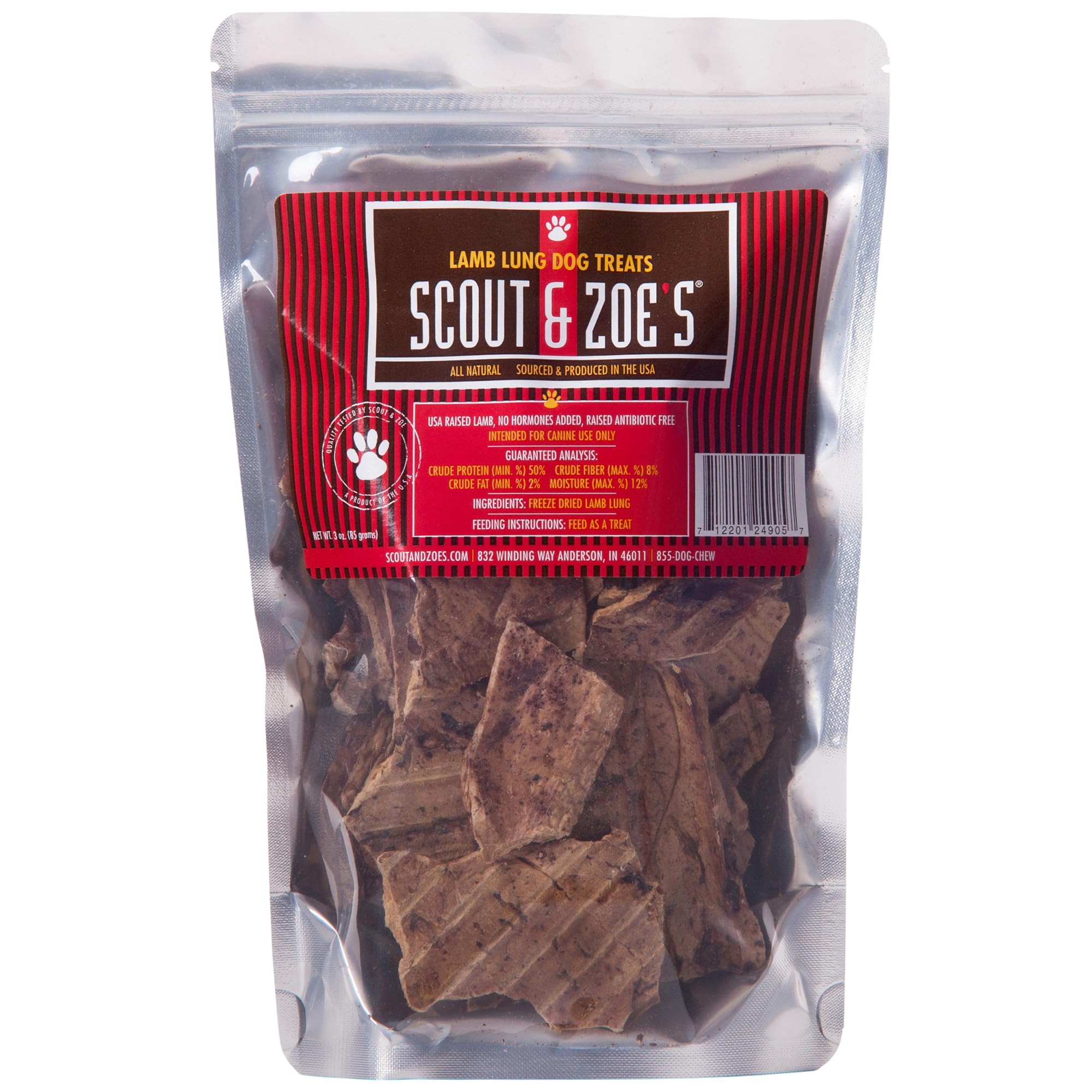 Scout & Zoes Lamb Lung Dog Treats - USA Made, Single Ingredient, High Protein, Low Fat, Crunchy, Great for Training, Sensitive 