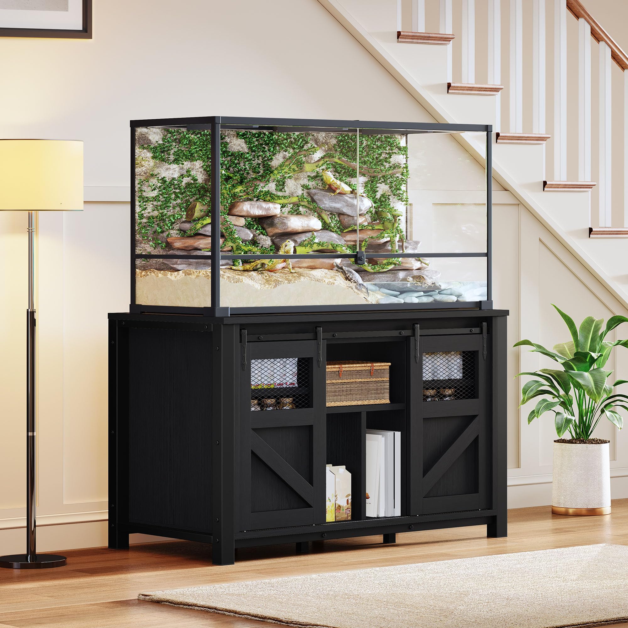 YITAHOME 120 Gallon Reptile Tank Stand with Power Outlets, Heavy Duty Large Reptile Tank Stand with Barn Door, Reptile Tank Turt