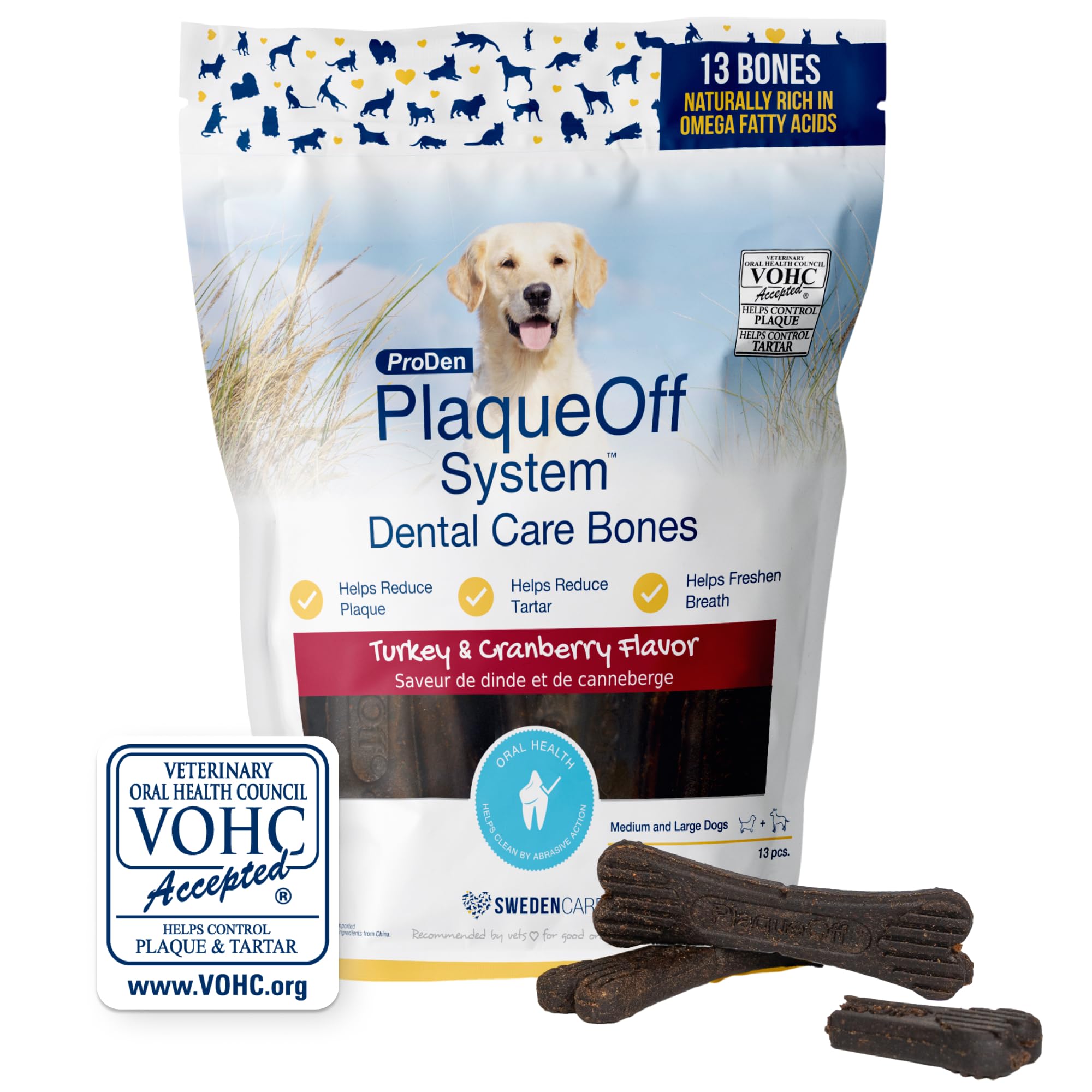 ProDen PlaqueOff System Dental Care Bones for Dogs - Dog Breath Freshener & Plaque Remover - Dog Teeth Cleaning for a Healthy Mo