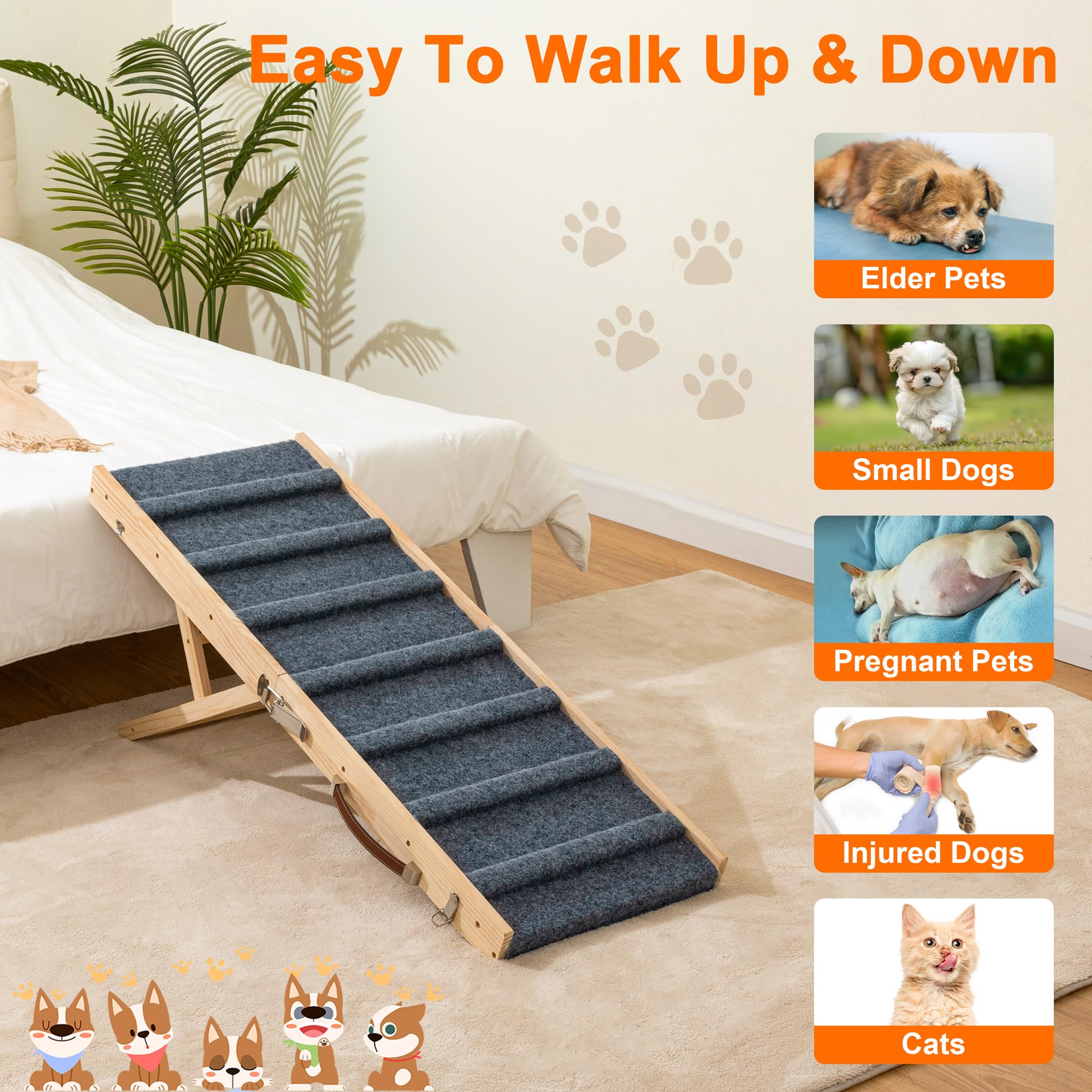 Clikuutory 2025 Upgraded Dog Ramp for Couch, 39.4 Foldable Small Dog Ramp for Bed, 4 Adjustable Height from 13 to 22, Portable S