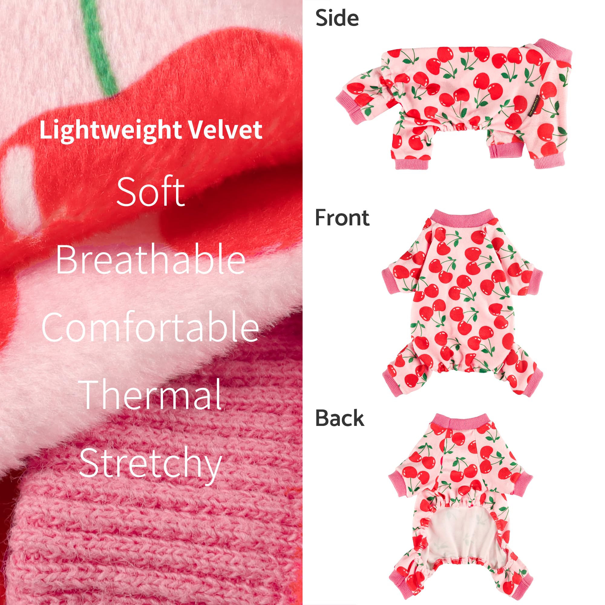 Fitwarm Cute Cherry Dog Pajamas, Warm Dog Onesie With Feet, Dog Clothes For Small Dogs Girl, Fleece Pet Outfit, Pink, Red, Small