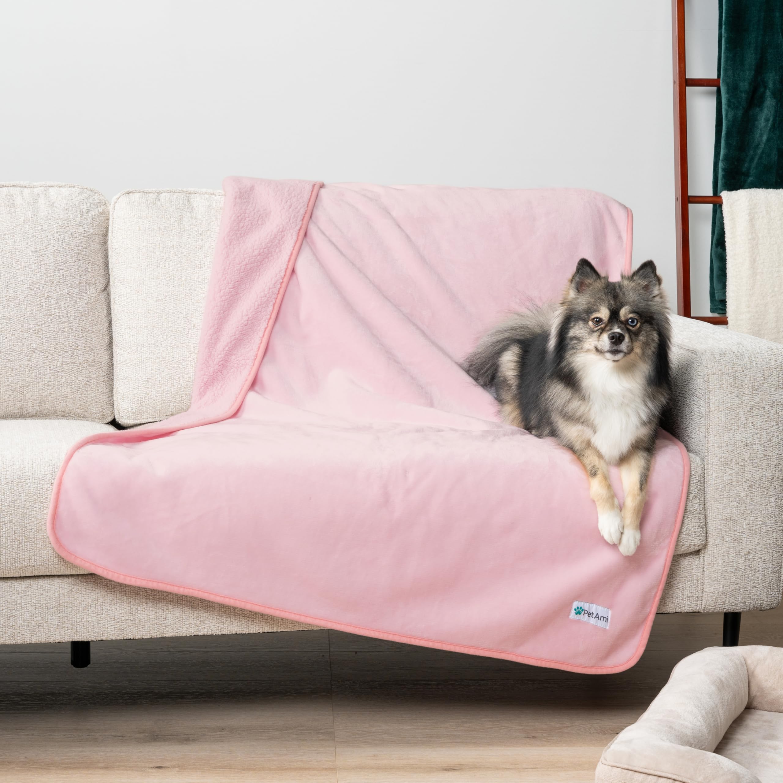 Petami Waterproof Dog Blanket For Medium Large Dogs, Pee Proof Pet Blanket For Bed Couch, Reversible Water Proof Blanket For Puppy Indoor Cat, Soft Dog Pee Crate Cover Washable, 60X80 Pink