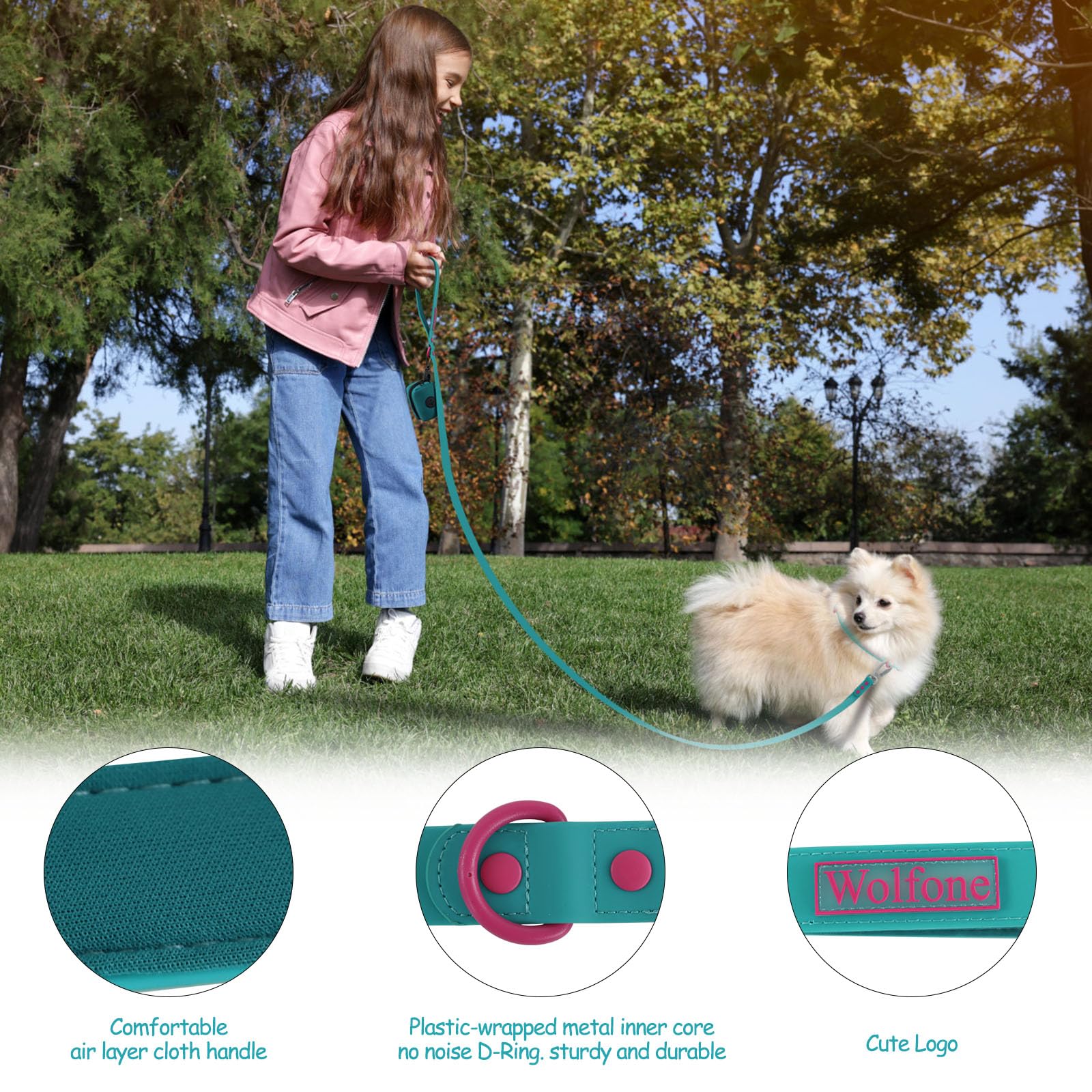 Wolfone Waterproof Dog Leash Carabiner Leash For Dogs Soft Handle Easy Care 5Ft*20Mm*2.5Mm Viridian Green