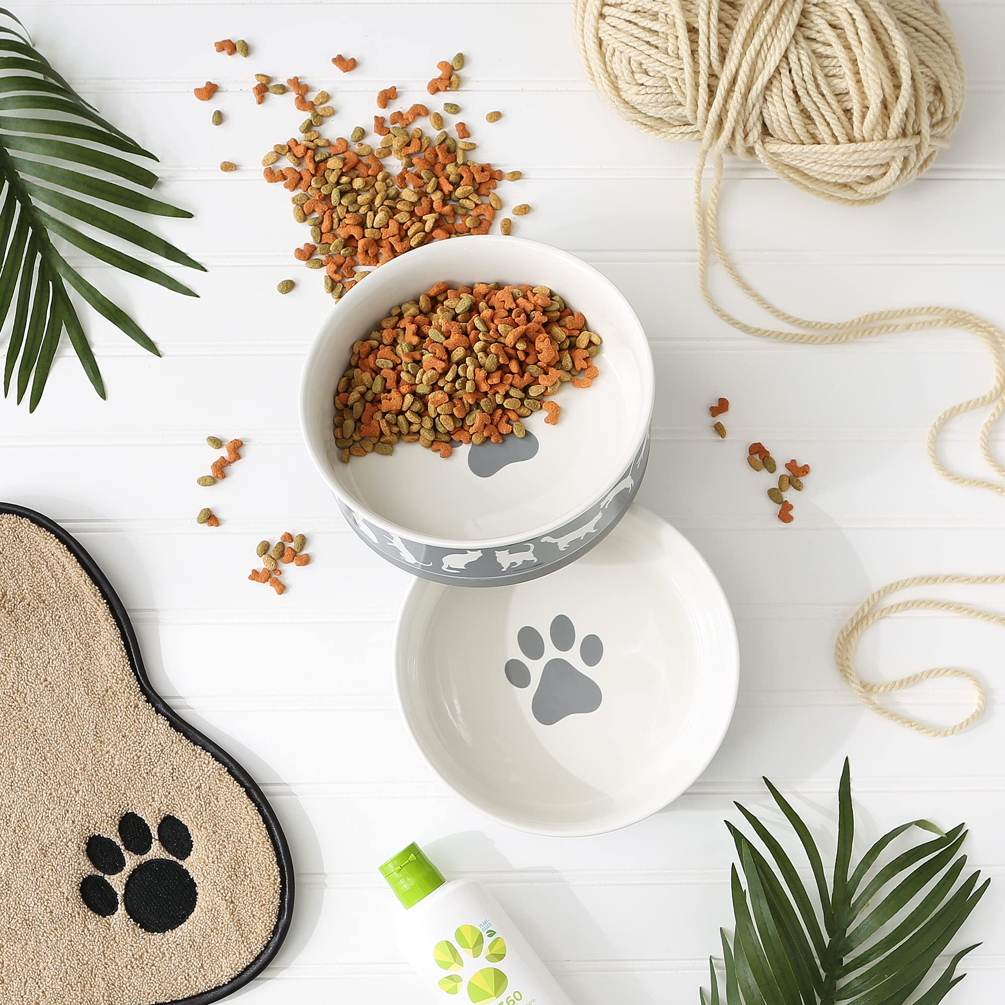 Bone Dry Ceramic Cat Bowls, Microwave & Dishwasher Safe, Large Set, 7.5x2.4, Gray, 2 Count