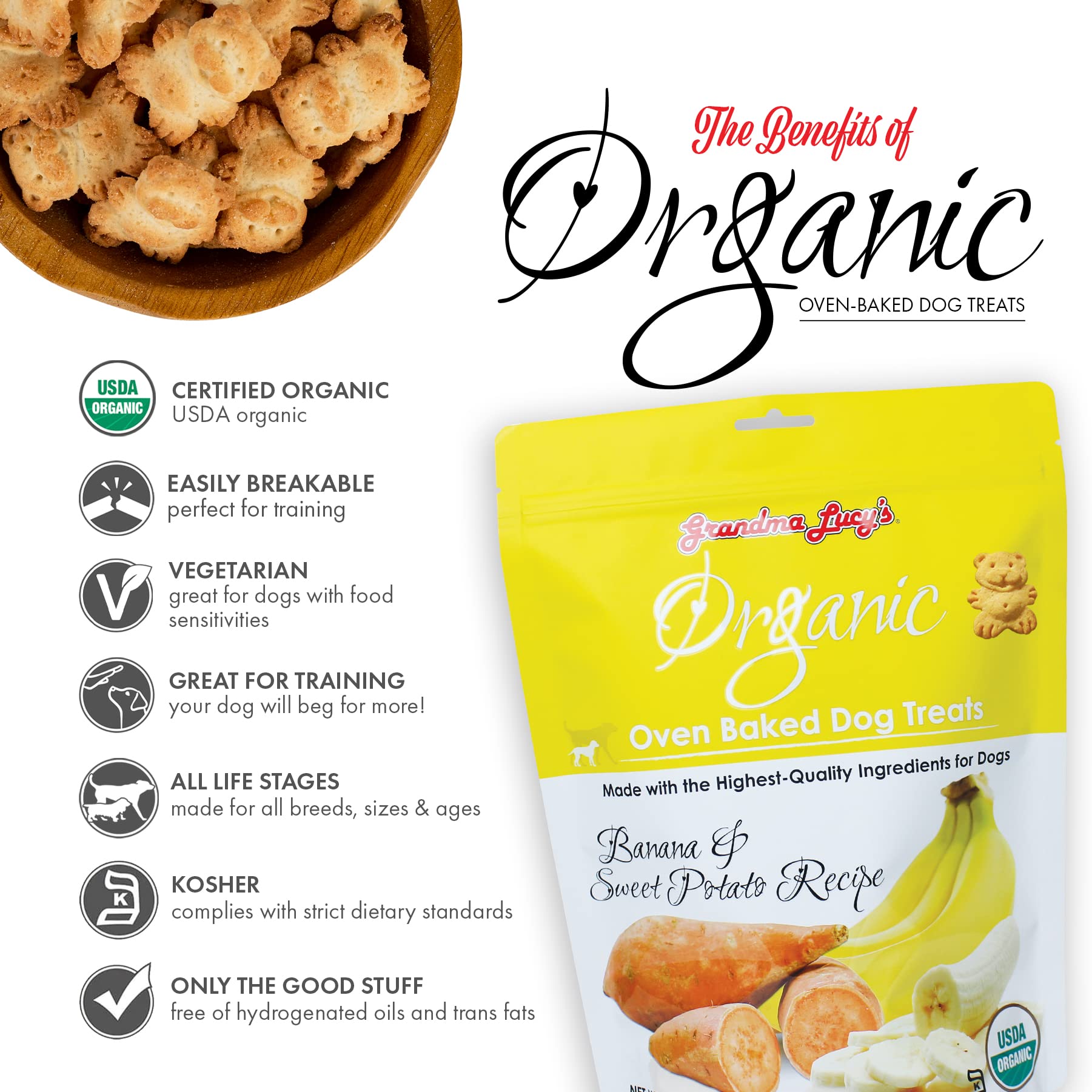 Grandma Lucys Organic Oven Baked Dog Treats - Banana & Sweet Potato, 14 oz