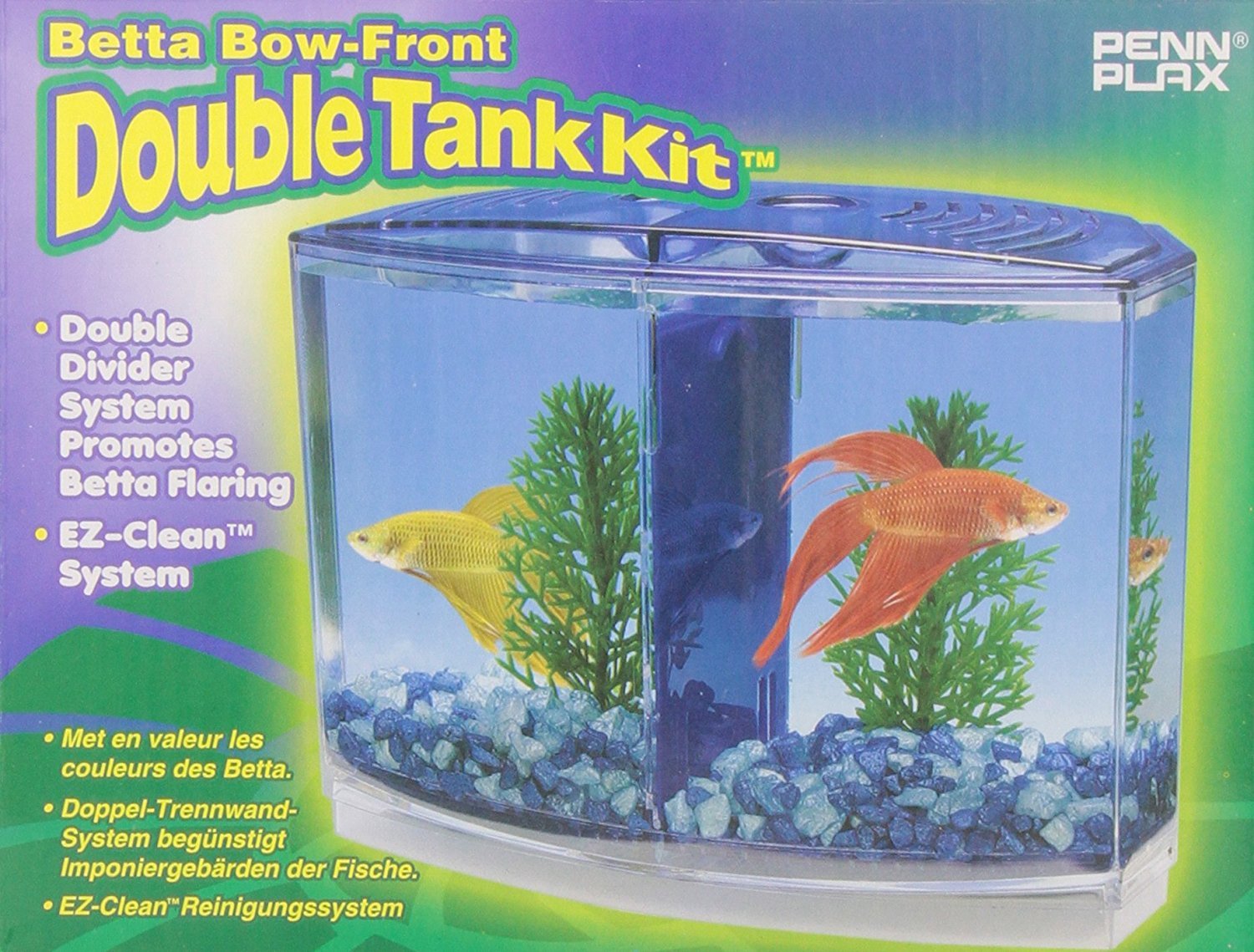 Penn-Plax Twin Betta Bow-Front Kit For Aquarium Blue, Green, Tank Is 7.5' Across The Front, 6' Across The Back