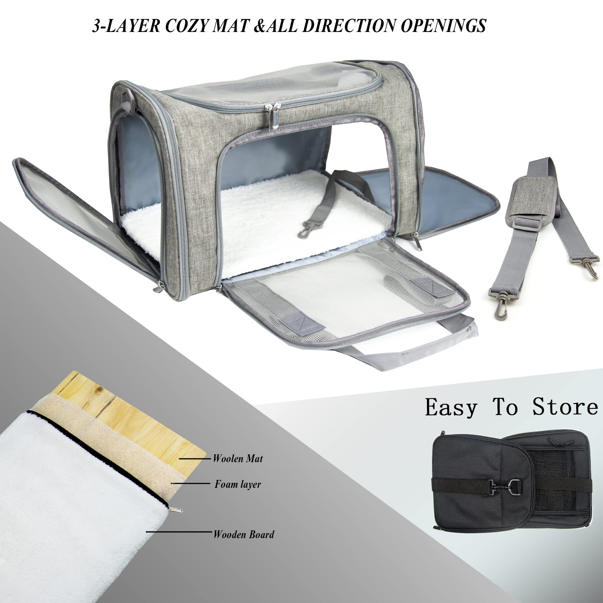 NextFri Soft Sided Carrier for Small Medium Pets, TSA Approved, Collapsible, Grey, Model NextFri05