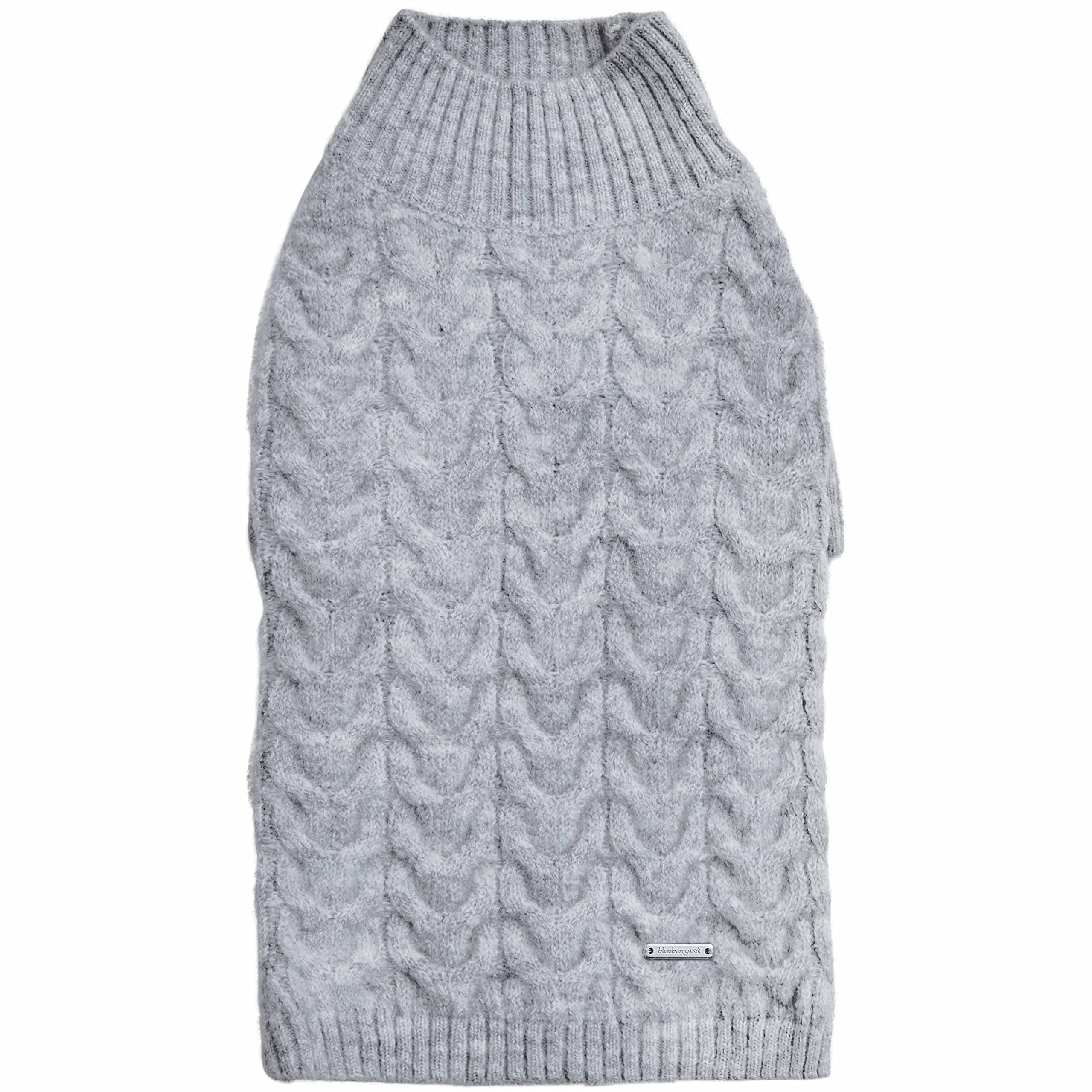 Blueberry Pet Classic Fuzzy Textured Knit Pullover Turtle-Neck Dog Sweater in Heather Grey, Back Length 10'', Pack of 1 Clothes 