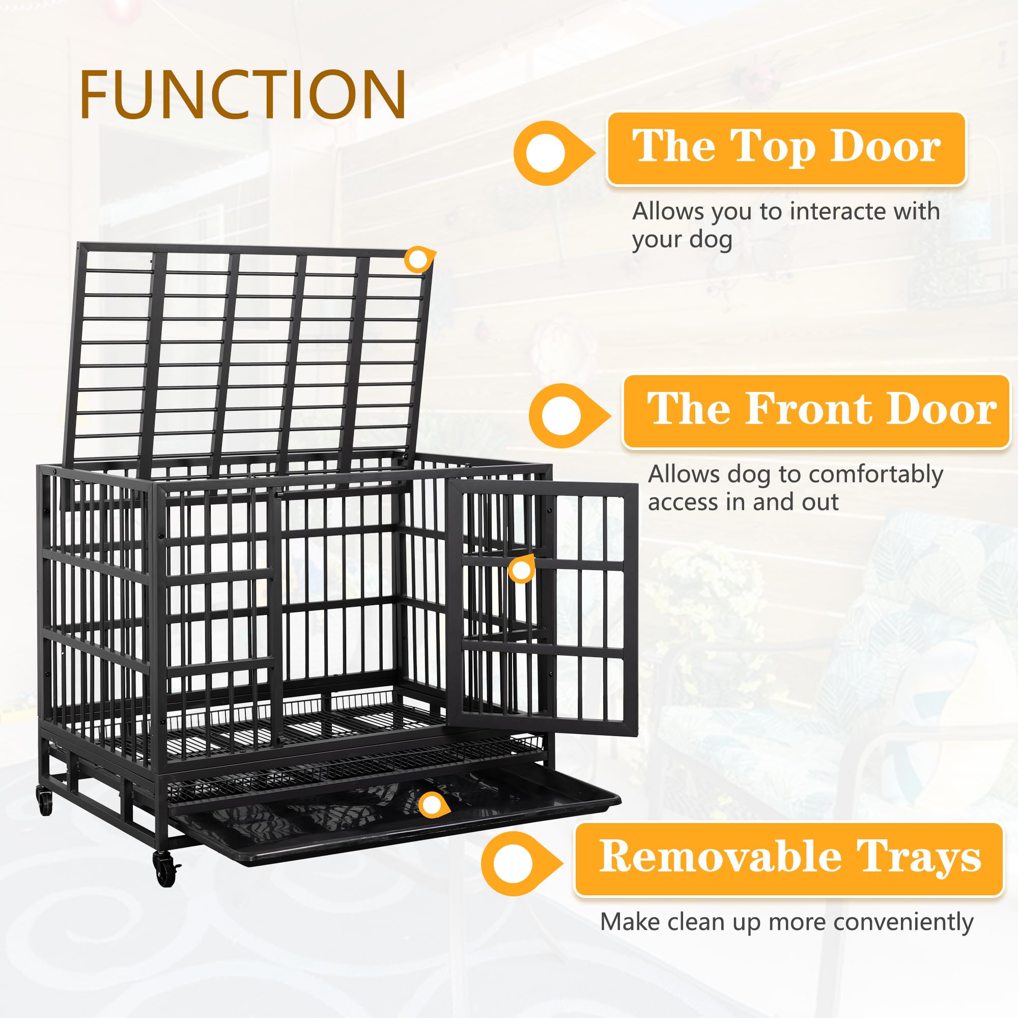 Jy Qaqa 48/38 Inch Heavy Duty Indestructible Dog Crate Double Doors Escape Proof Cage Kennel,Enhanced Metal Pet Cage,Extra Large
