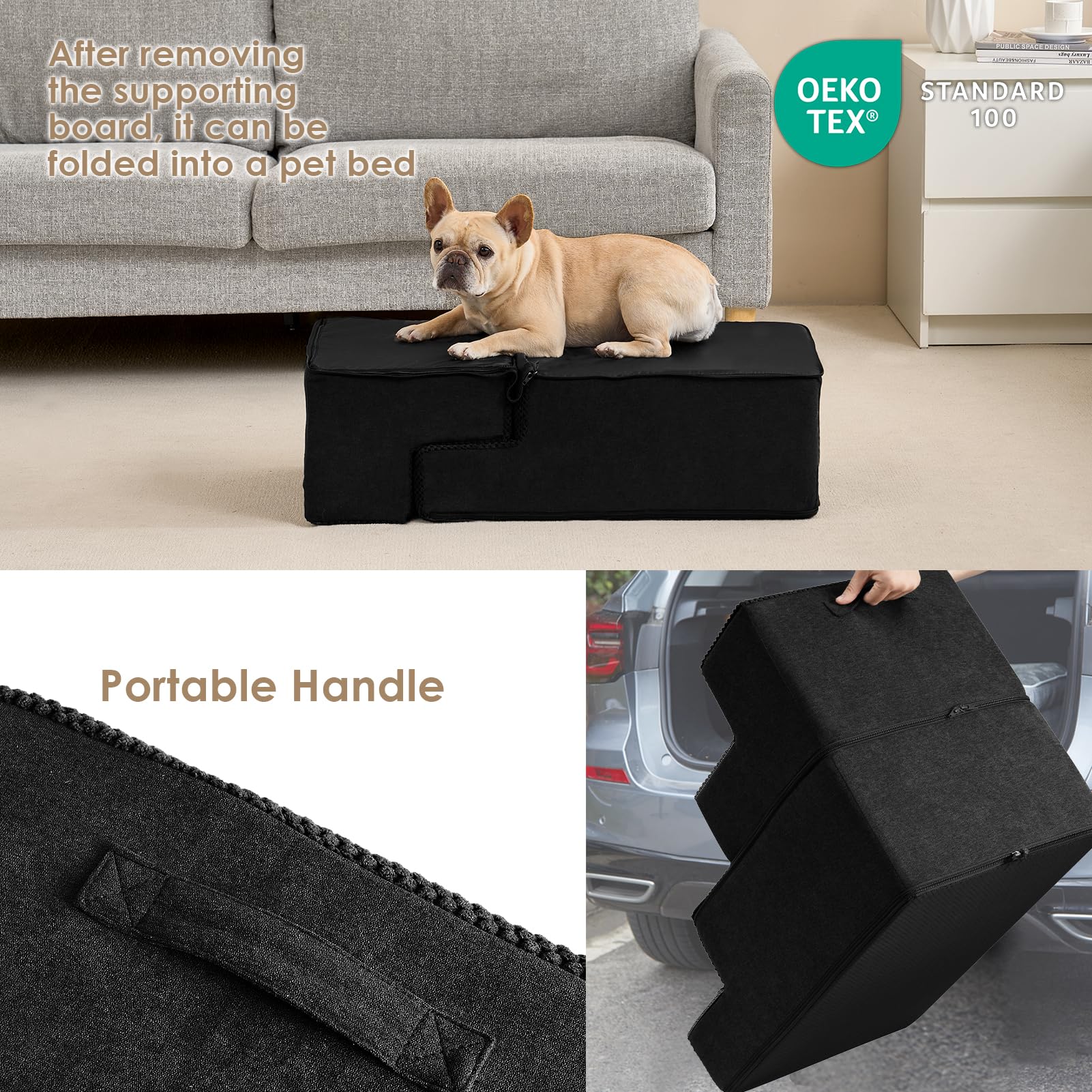 Eheyciga Dog Stairs For Bed 18”H, 4-Step Dog Steps For High Bed, Pet Steps For Small Dogs And Cats, Non-Slip Balanced Dog Indoor Ramp, Black